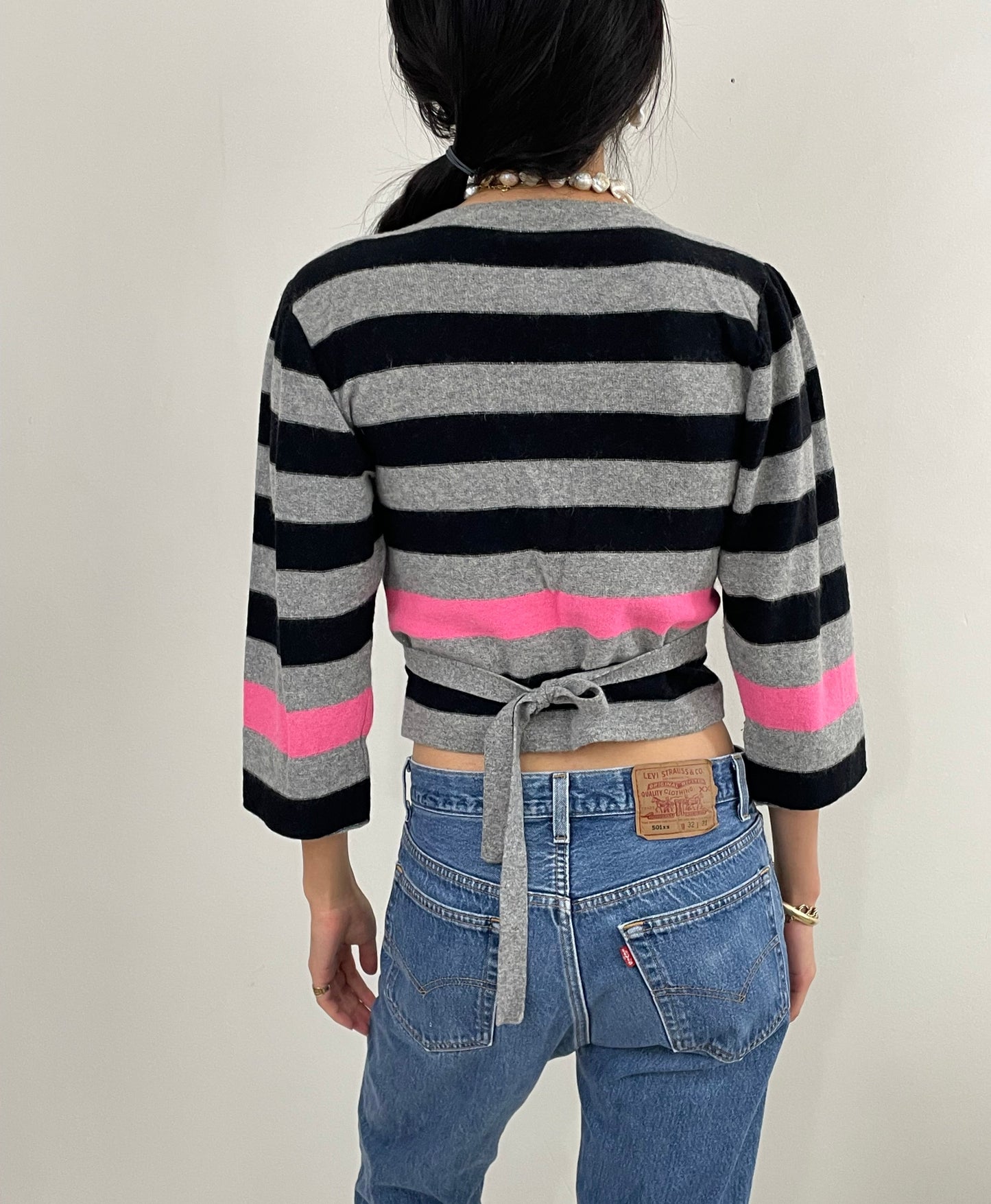 Vintage 80s Sonia Rykiel Striped Lambswool Cropped Sweater Italy
