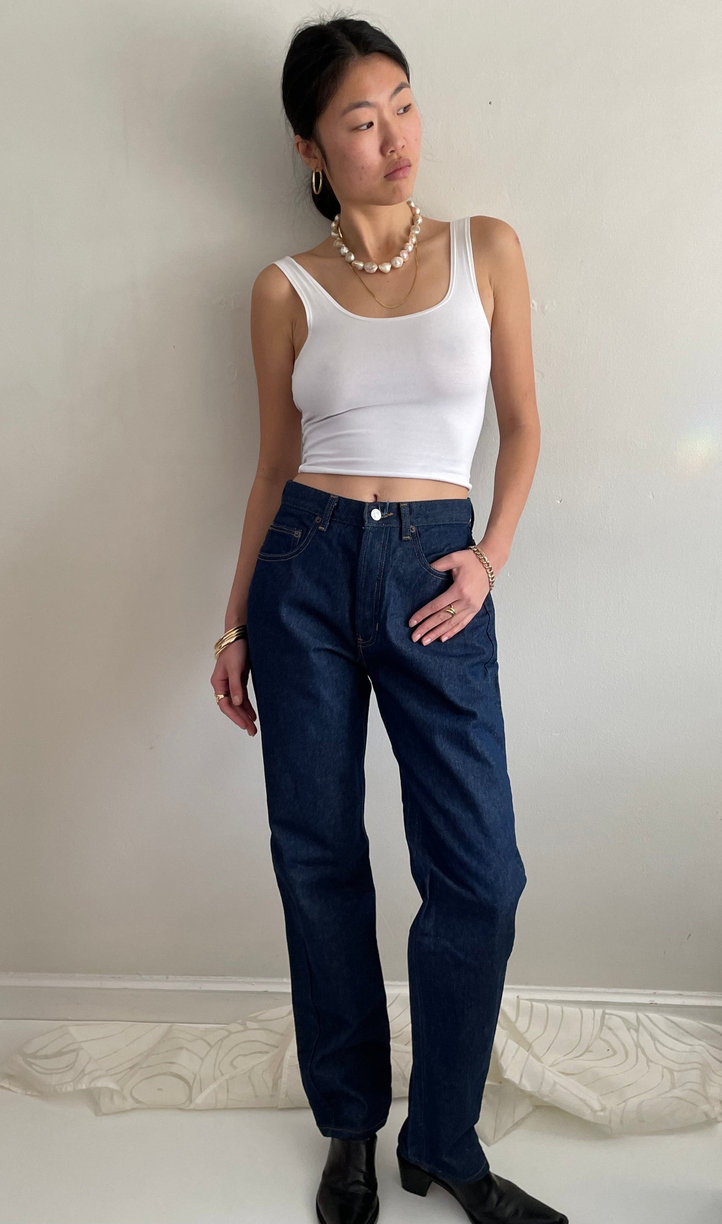 vintage 90s Gap dark wash high waisted classic button fly original GAP deadstock denim jeans USA deadstock | 27 Waist