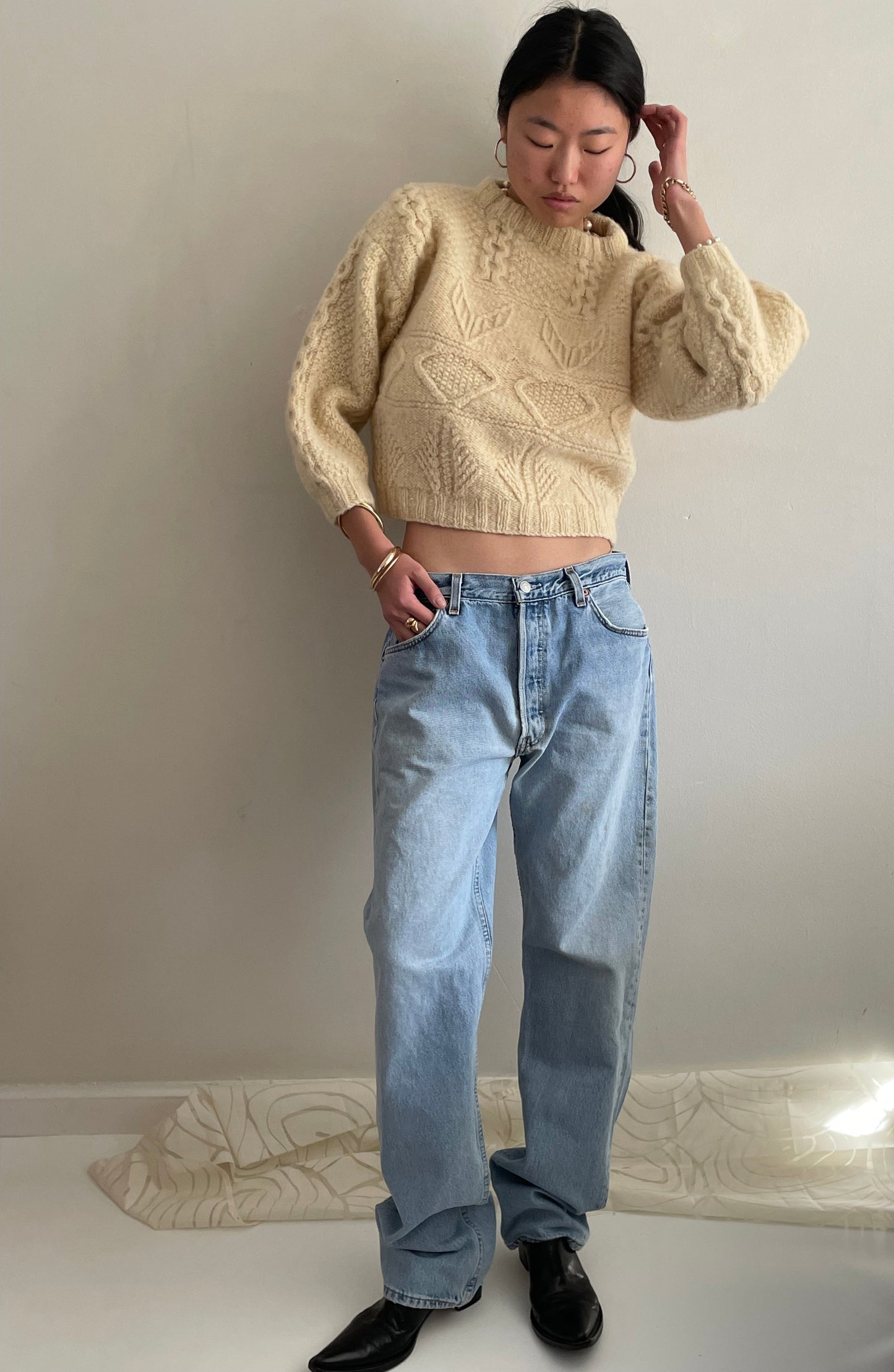 Vintage Levis 501 button fly soft faded tall boyfriend baggy jeans made in USA size 33