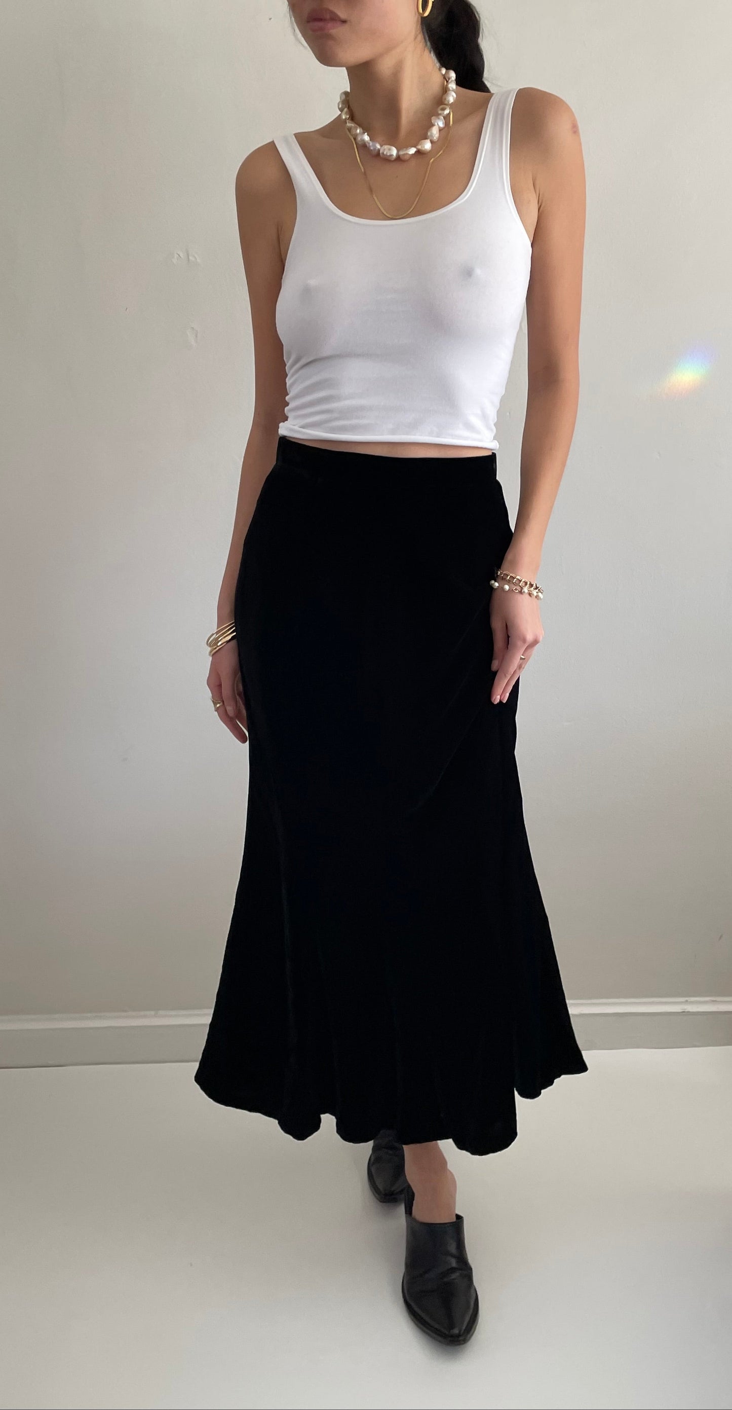 Vintage 90s Black Silk Velvet Tulip Maxi Skirt | 25 waist