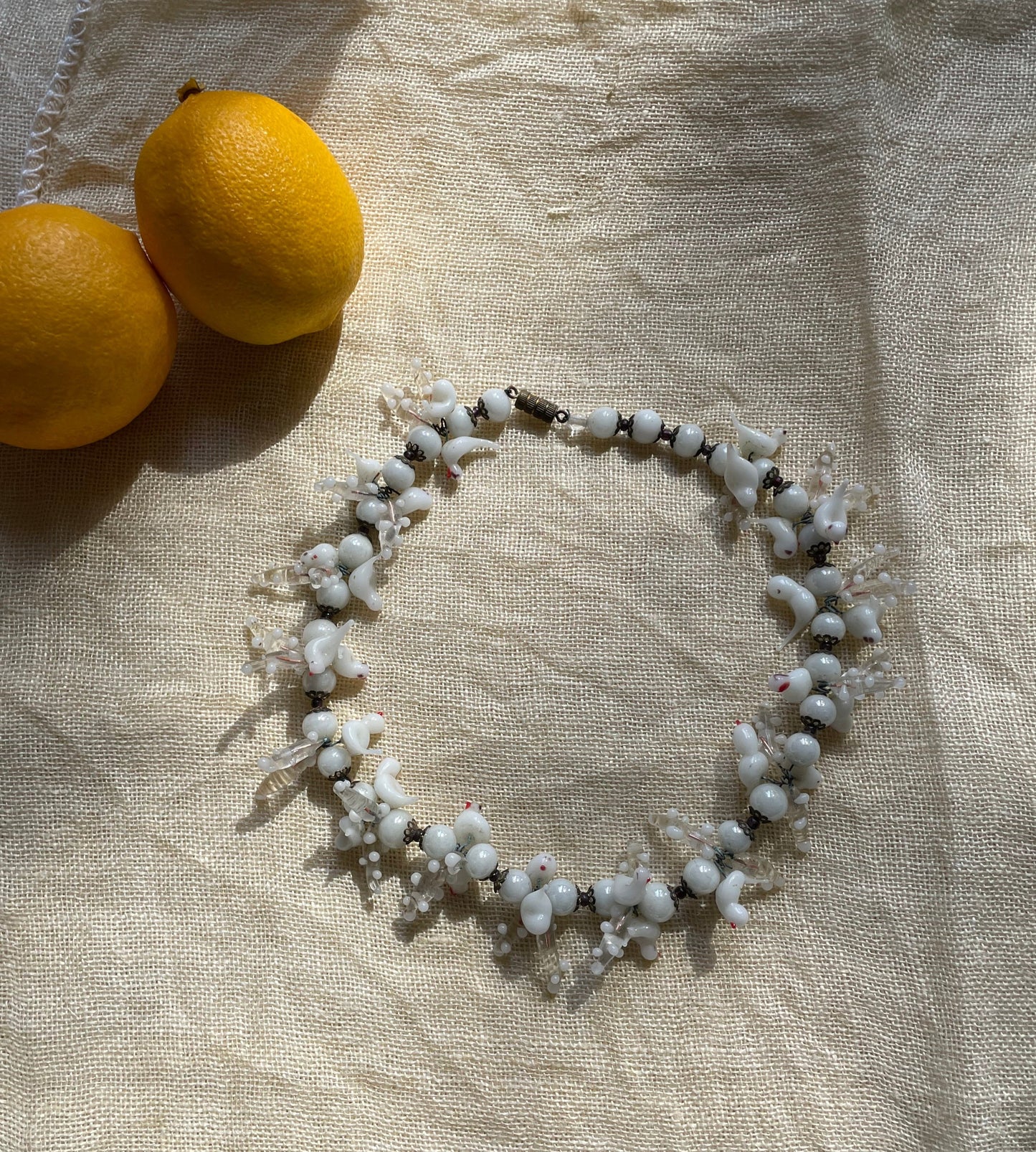 vintage antique venetian white glass dove bird garden choker necklace | vintage jewelry