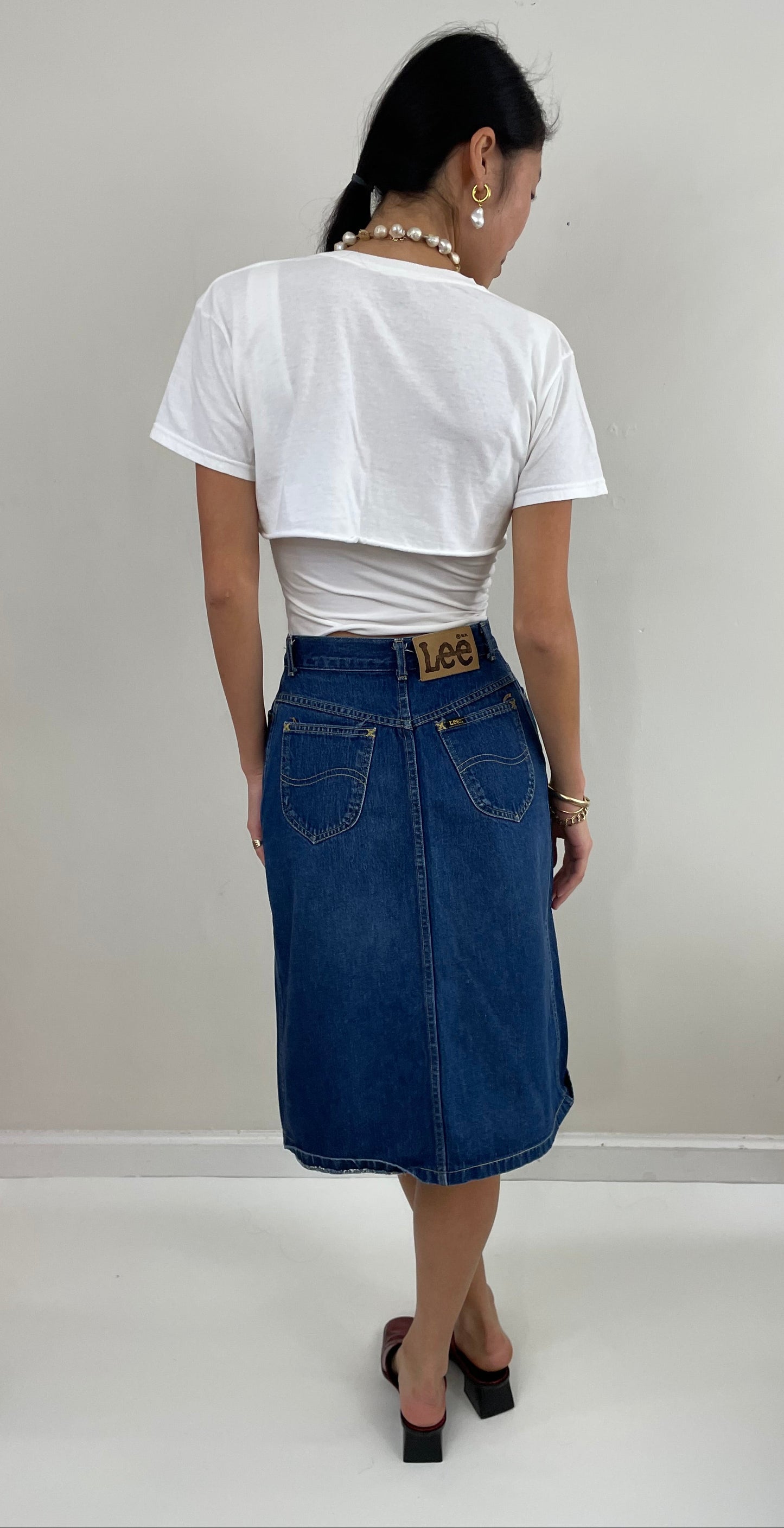 Vintage 90s Denim Blue Jean Lee Skirt made USA 25 Waist