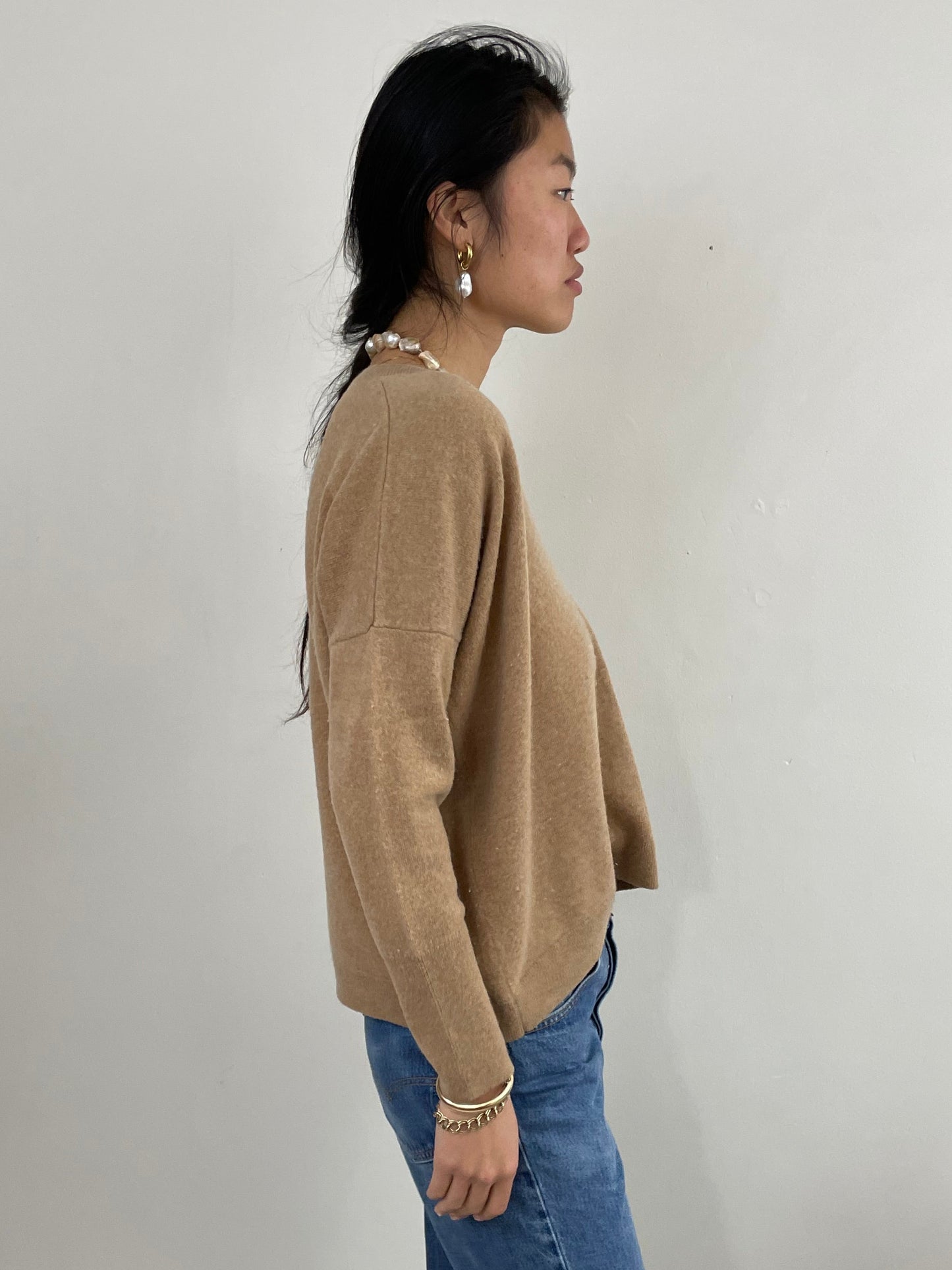 Y2K Cashmere Relaxed V Neck Camel Sweater Large