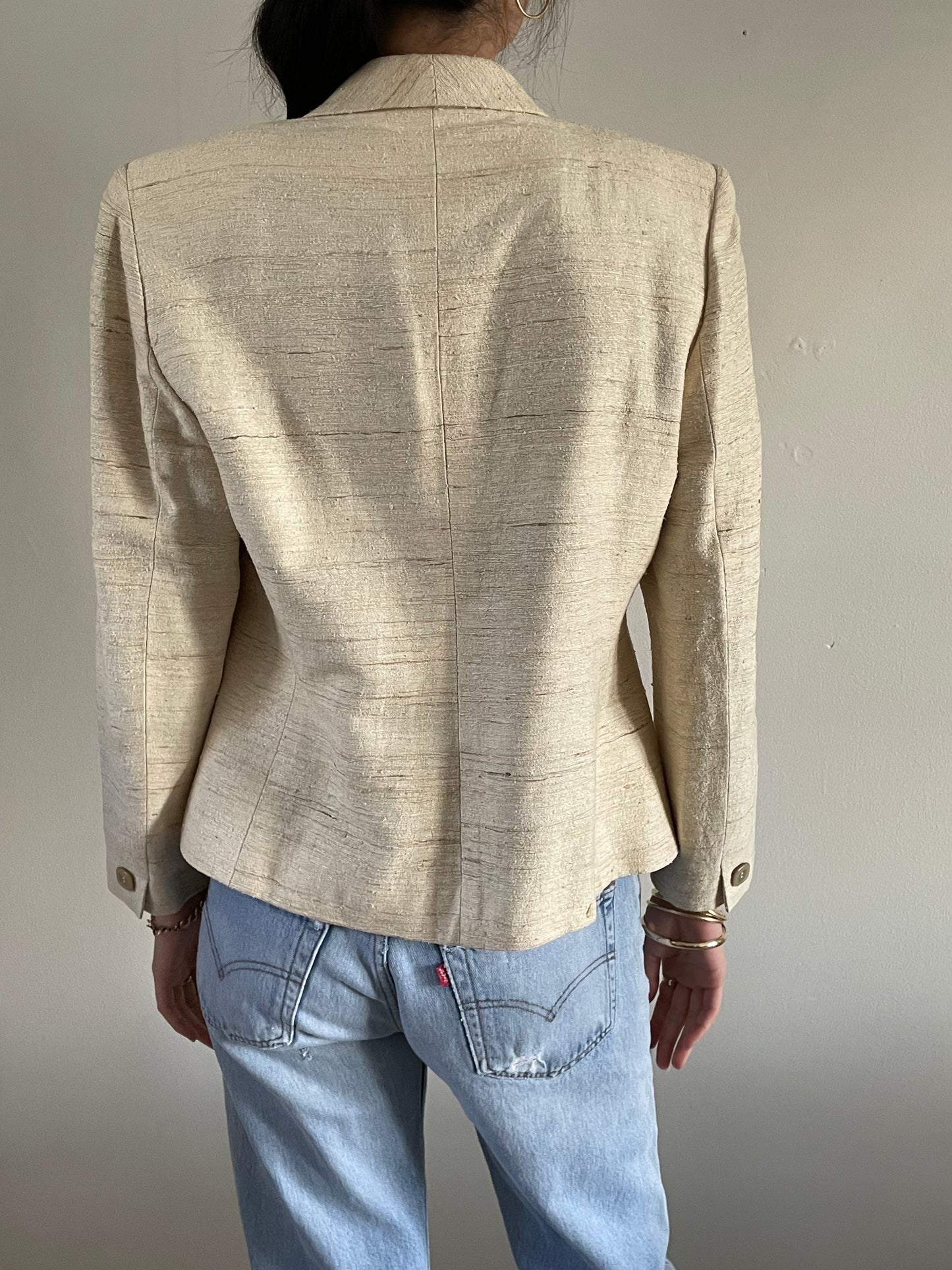 vintage raw silk oatmeal cropped blazer