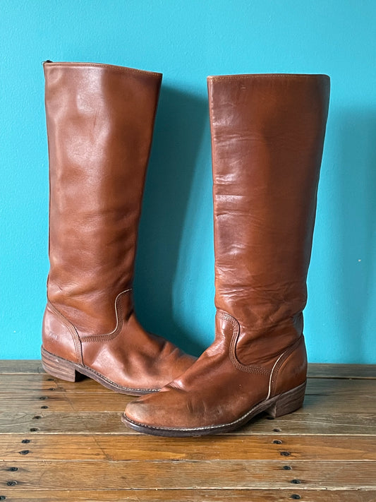 Vintage 70s Frye Campus Boots Tall Chestnut Brown Leather Campus Boots 7.5