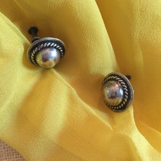 1950s sterling silver domed button earrings hand made in Mexico Jewelry
