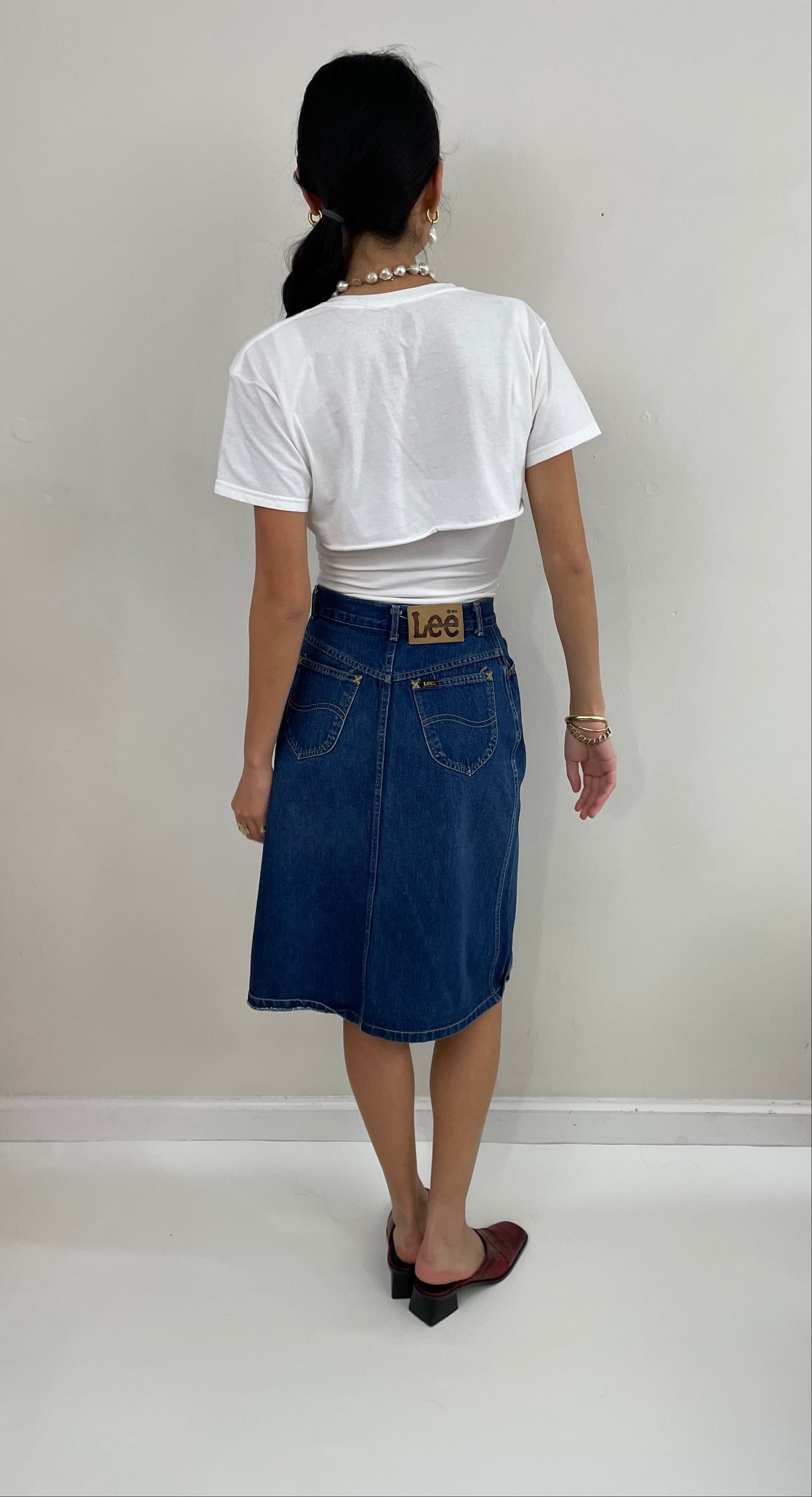 Vintage 90s Denim Blue Jean Lee Skirt made USA 25 Waist
