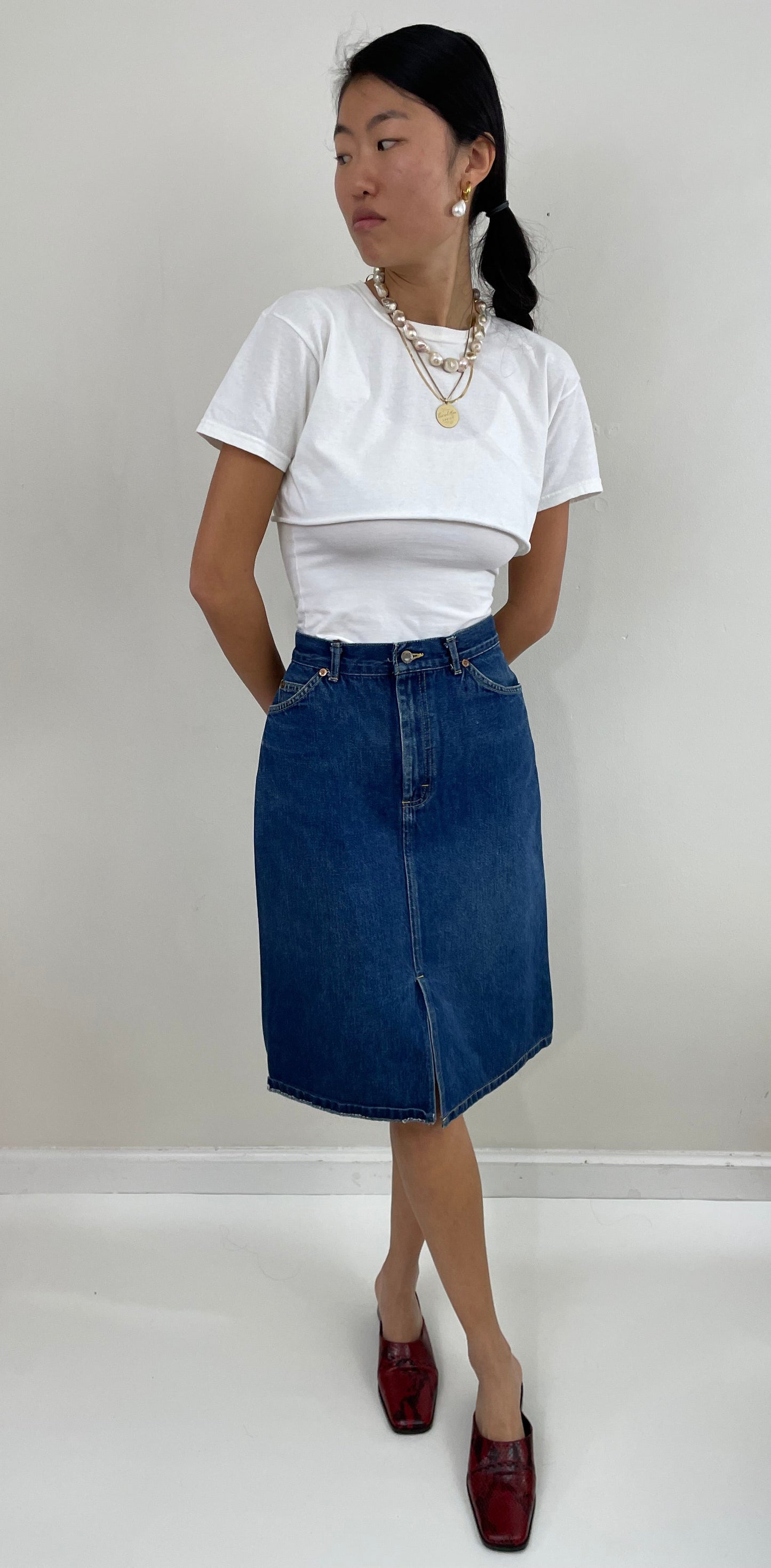 Vintage 90s Denim Blue Jean Lee Skirt made USA 25 Waist