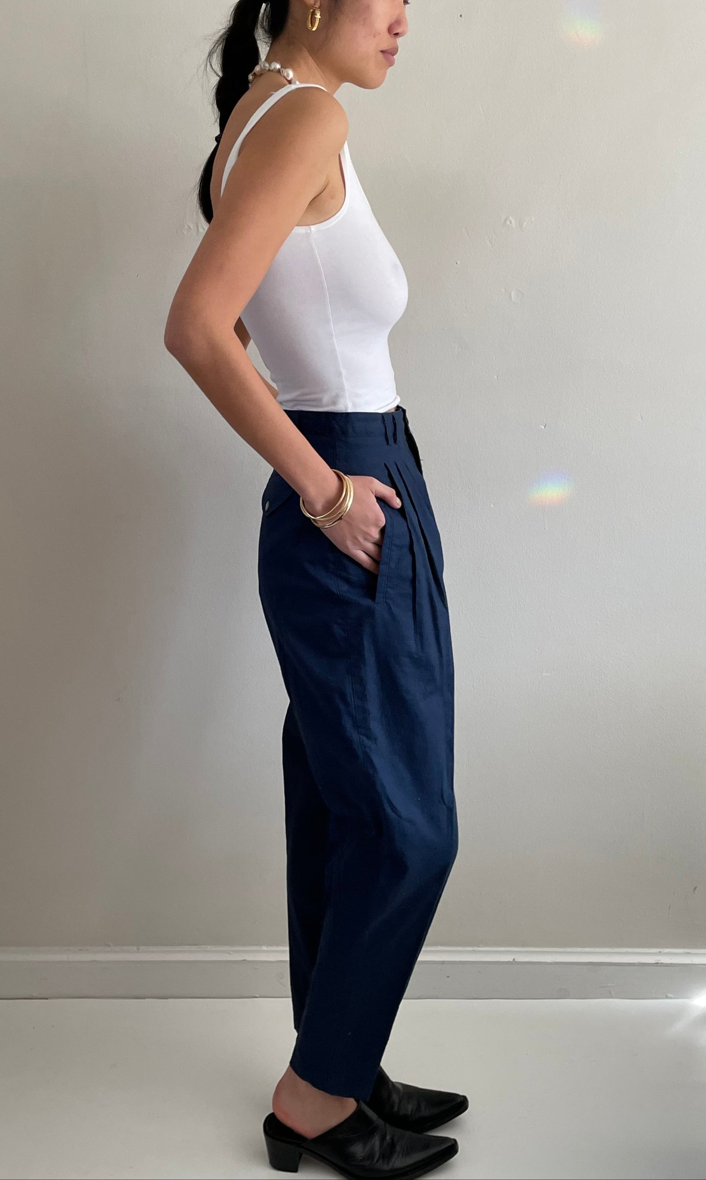 Vintage 90s Linen Pant Suit: blue blazer + pleated pants size 2/4