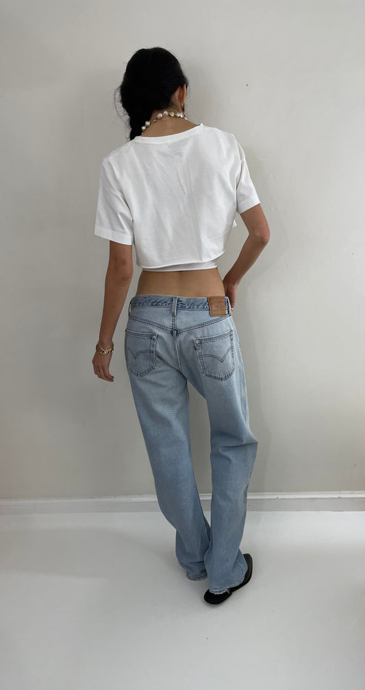 34 Vintage 80s Levis 501 button fly soft faded tall boyfriend baggy Levis jeans made in USA size 34 x 31