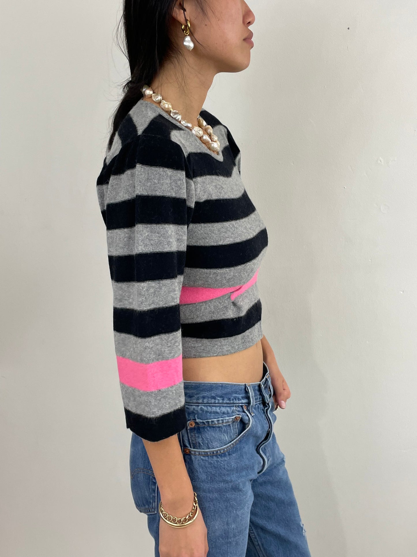 Vintage 80s Sonia Rykiel Striped Lambswool Cropped Sweater Italy