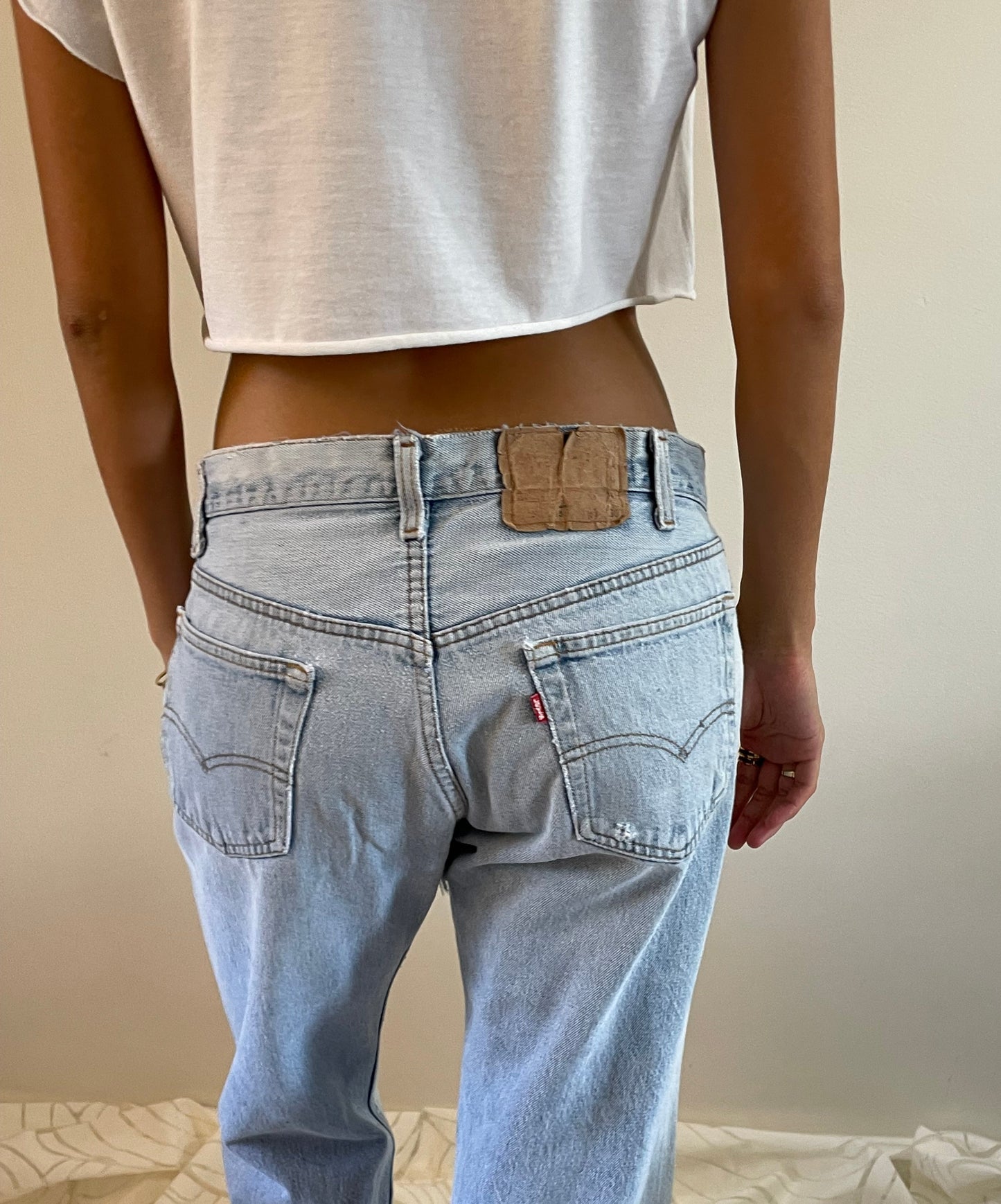 vintage 70s Levi's 501 soft faded torn shredded shrink to fit Levis jeans tall size 32 baggy