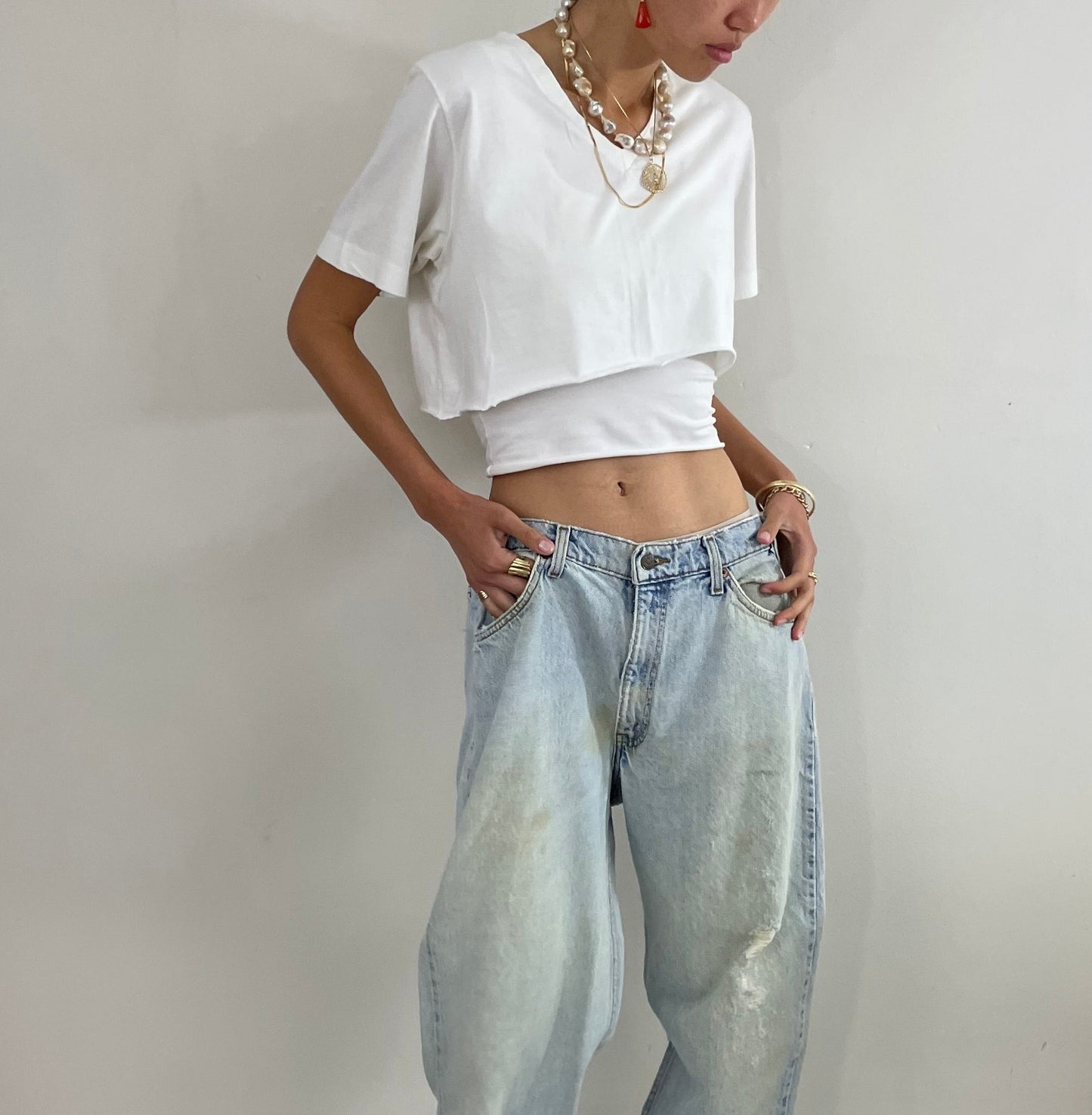 vintage Levi's  550 baggy faded light wash zipper relaxed fit tall Levis dad orange tab jeans size 35 x 33