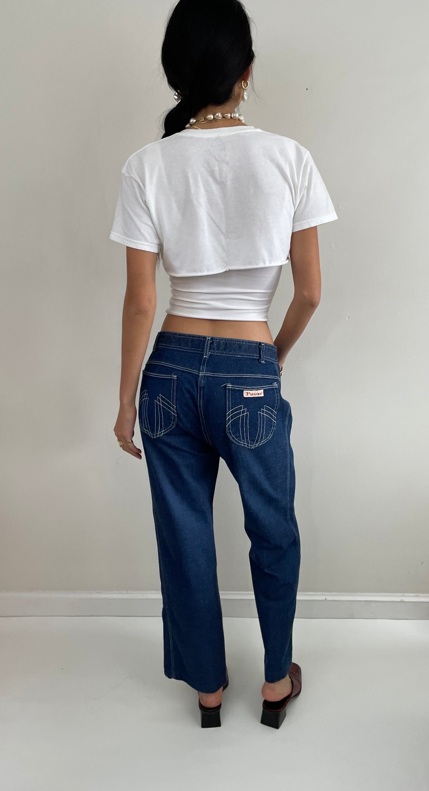Vintage 80s Wide Leg High Waisted Medium Wash Disco Pizzazz Jeans Pizzazz 30