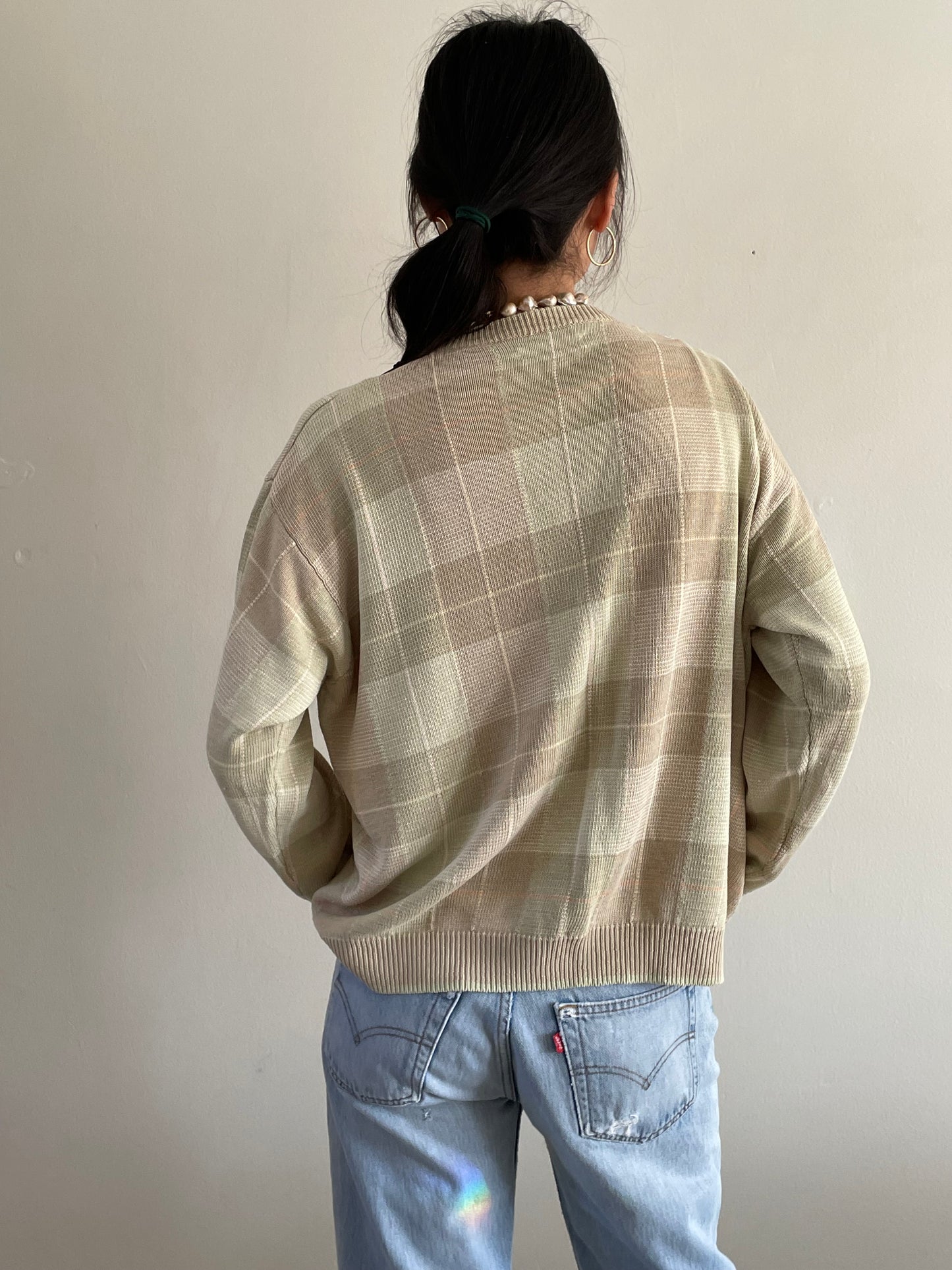 vintage silk + linen plaid oversized sweater