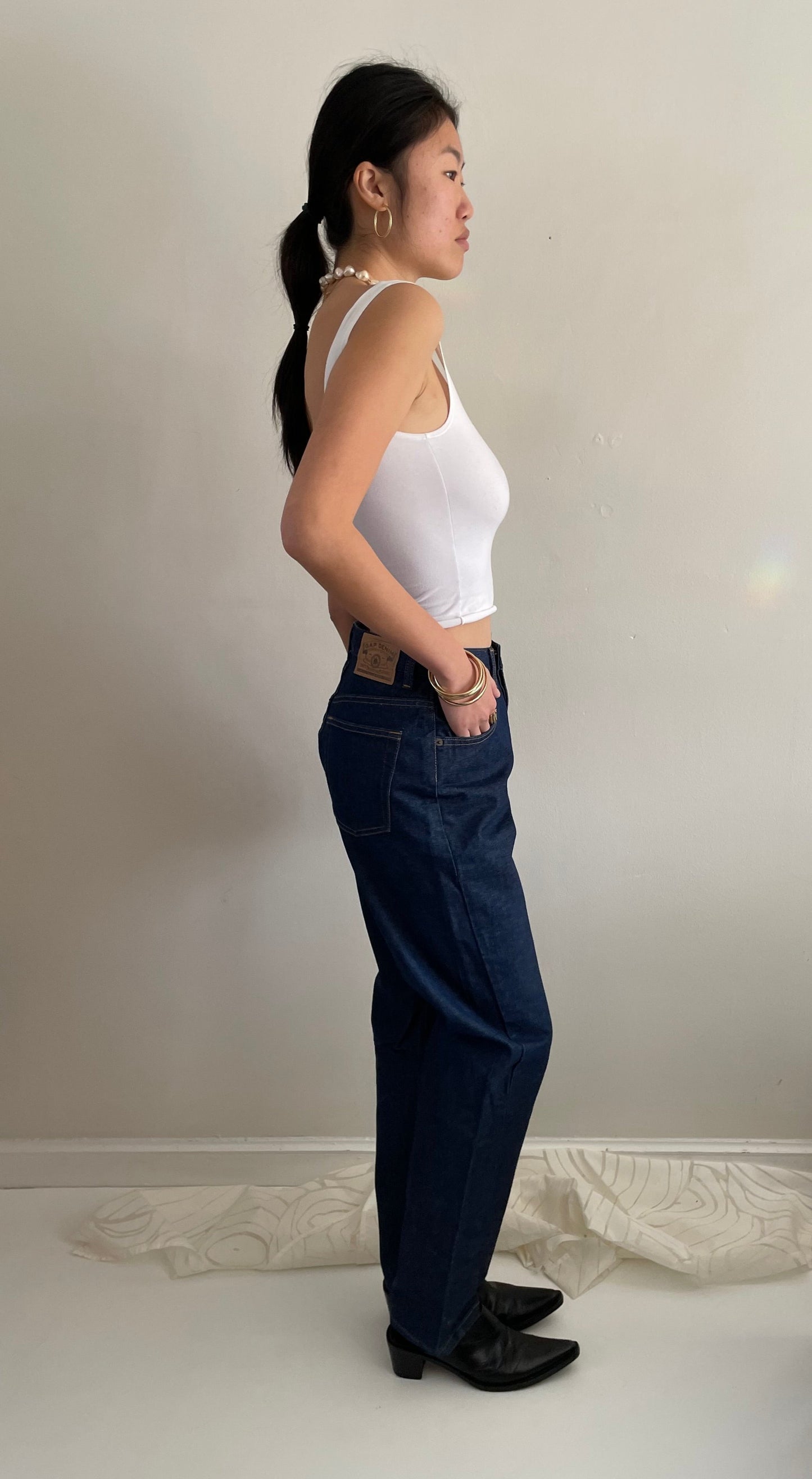 vintage 90s Gap dark wash high waisted classic button fly original GAP deadstock denim jeans USA deadstock | 27 Waist