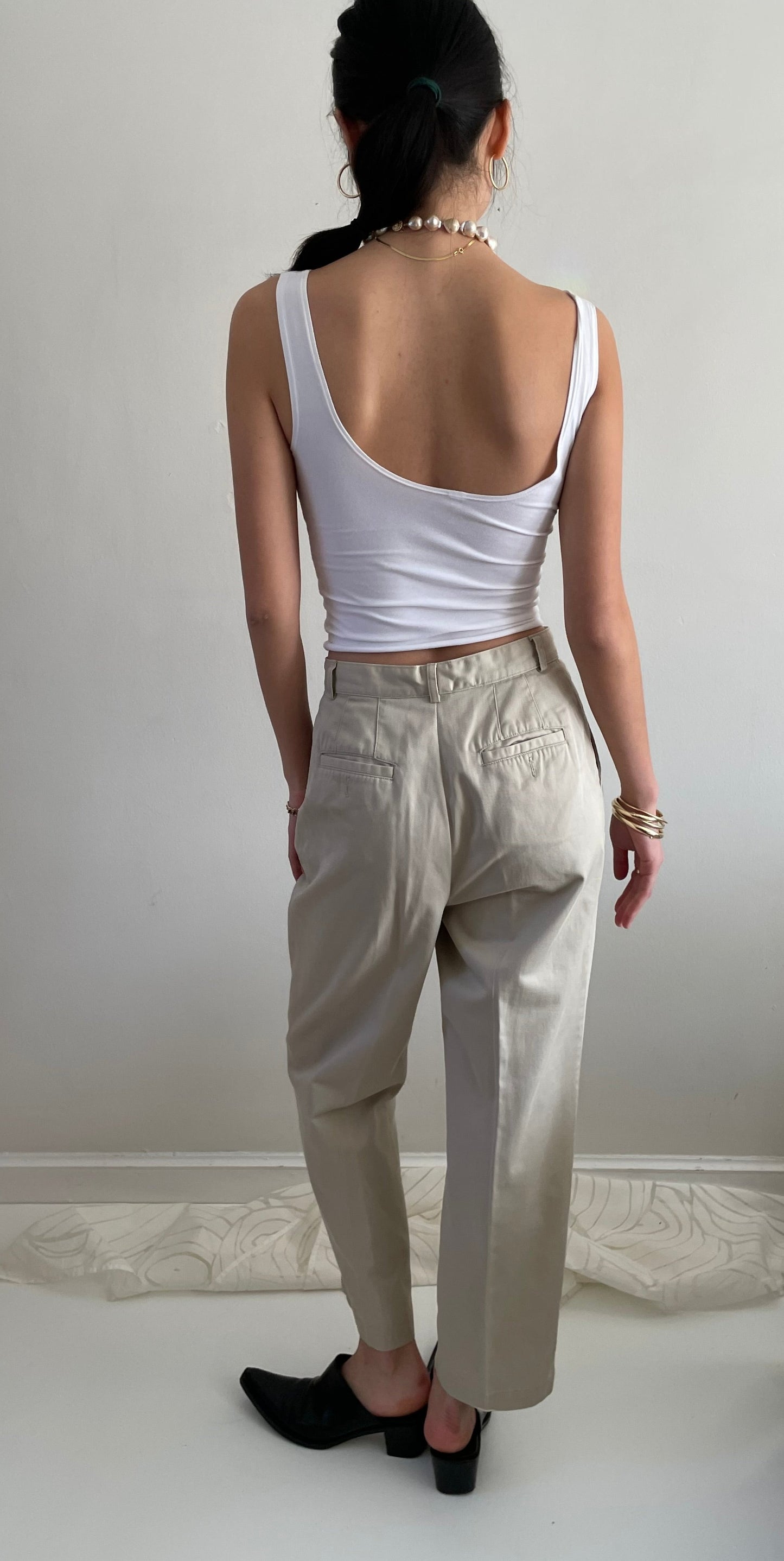 vintage soft pleated cotton khaki chinos baggy pants size 28