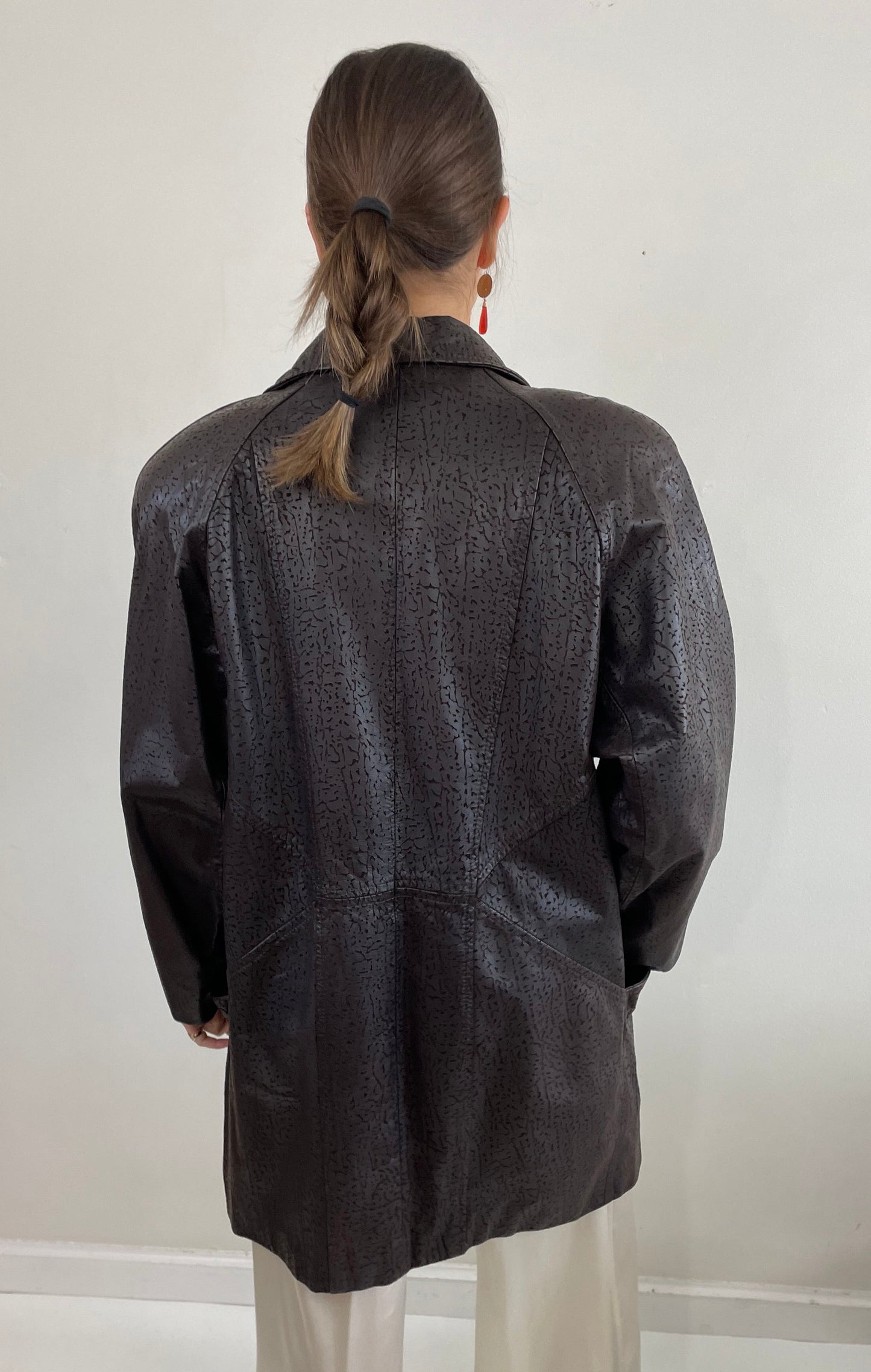 90s Embossed Leather Slouchy Brown Coat Jacket | Medium