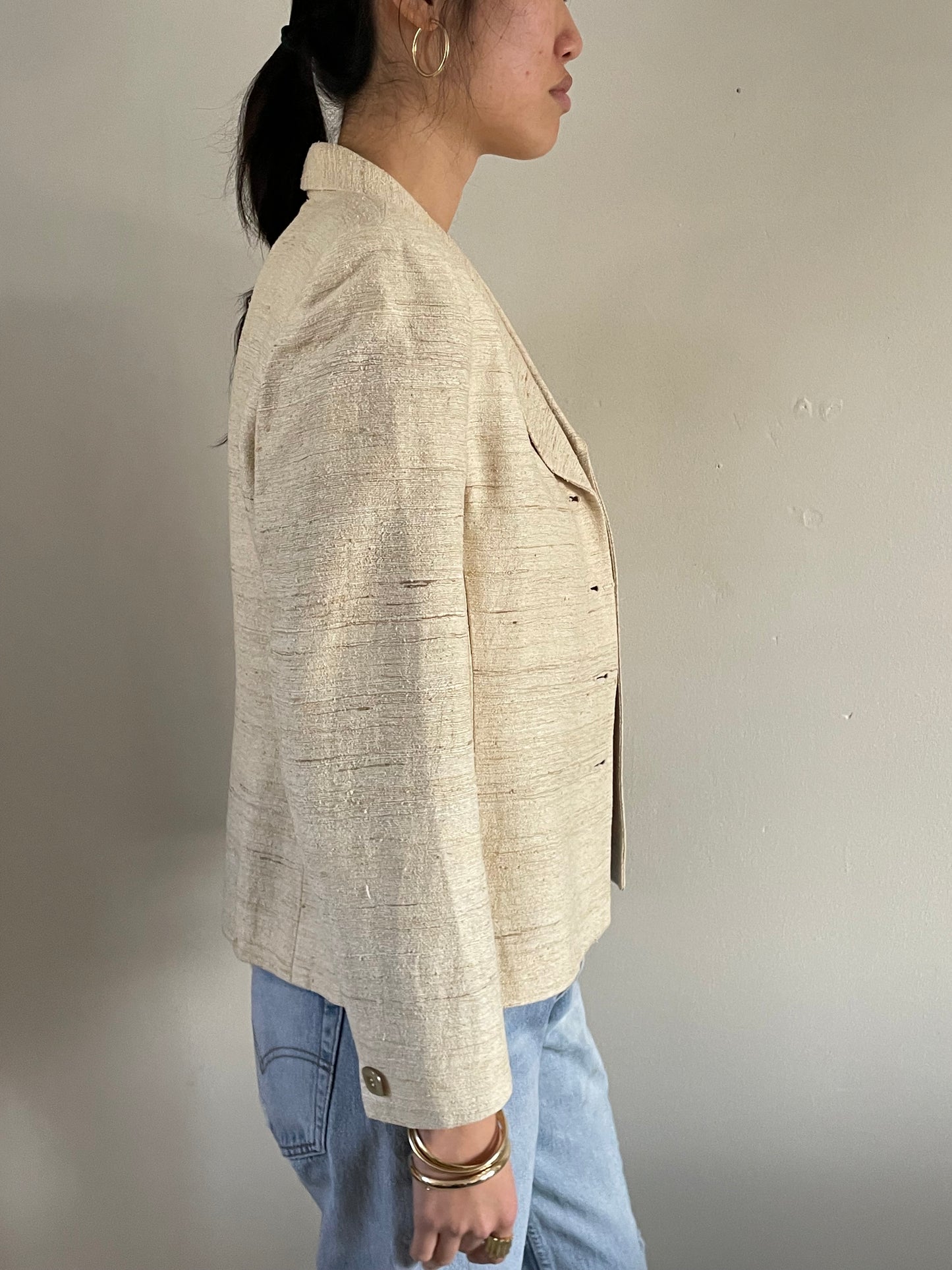 vintage raw silk oatmeal cropped blazer