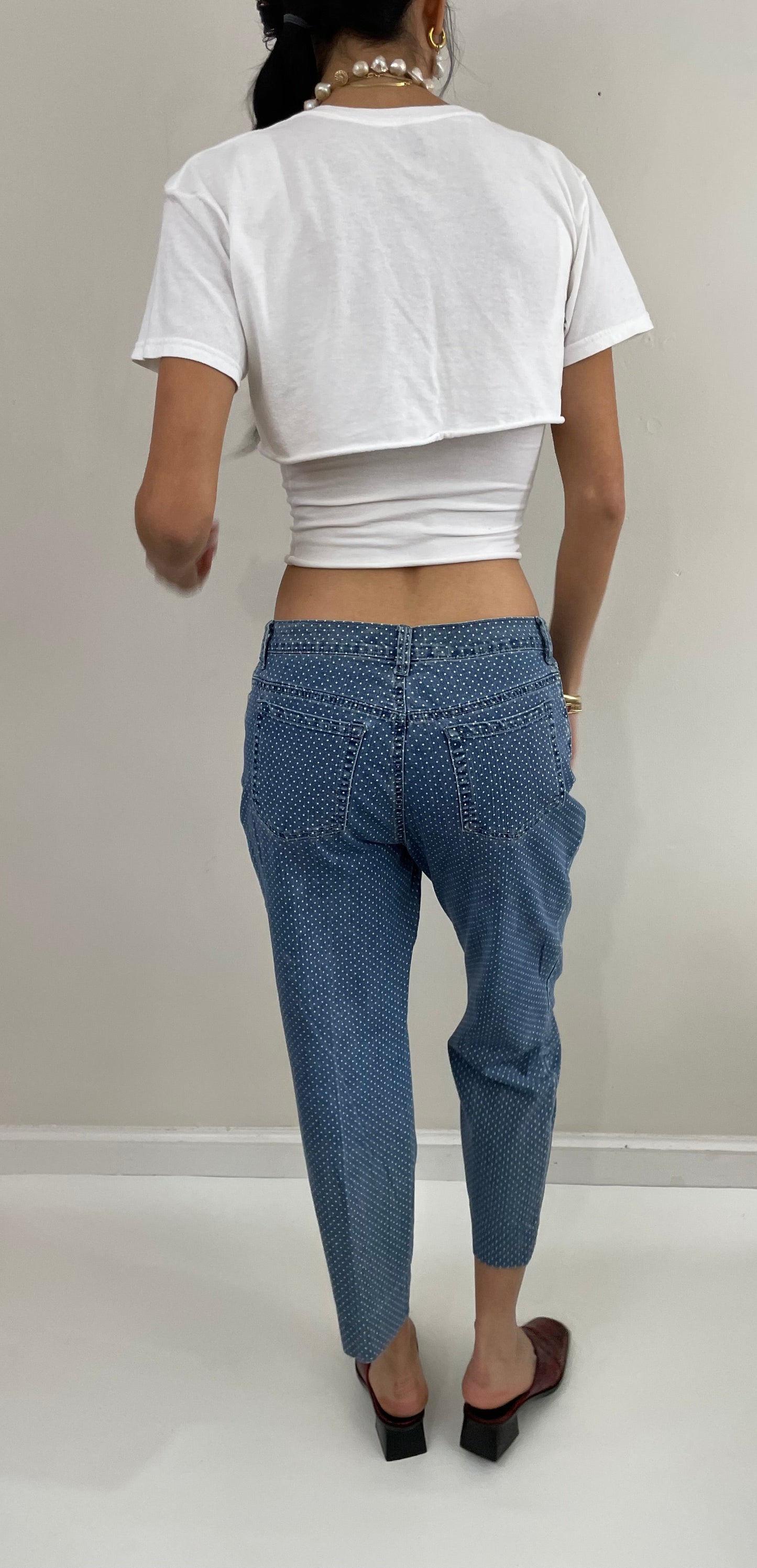 Vintage 90s Polka Dot Blue Denim Cropped Gloria Vanderbilt Jeans