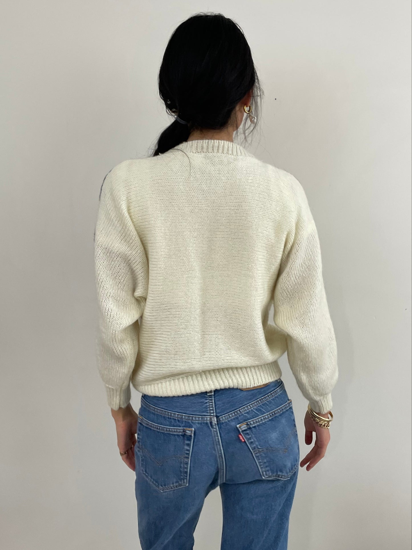 Vintage 90s Striped Batwing Acrylic Wool Blend Fuzzy Intarsia Sweater