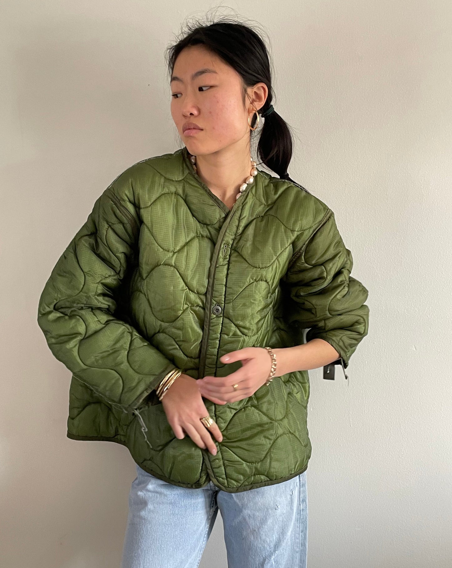 vintage quilted liner moss green jacket