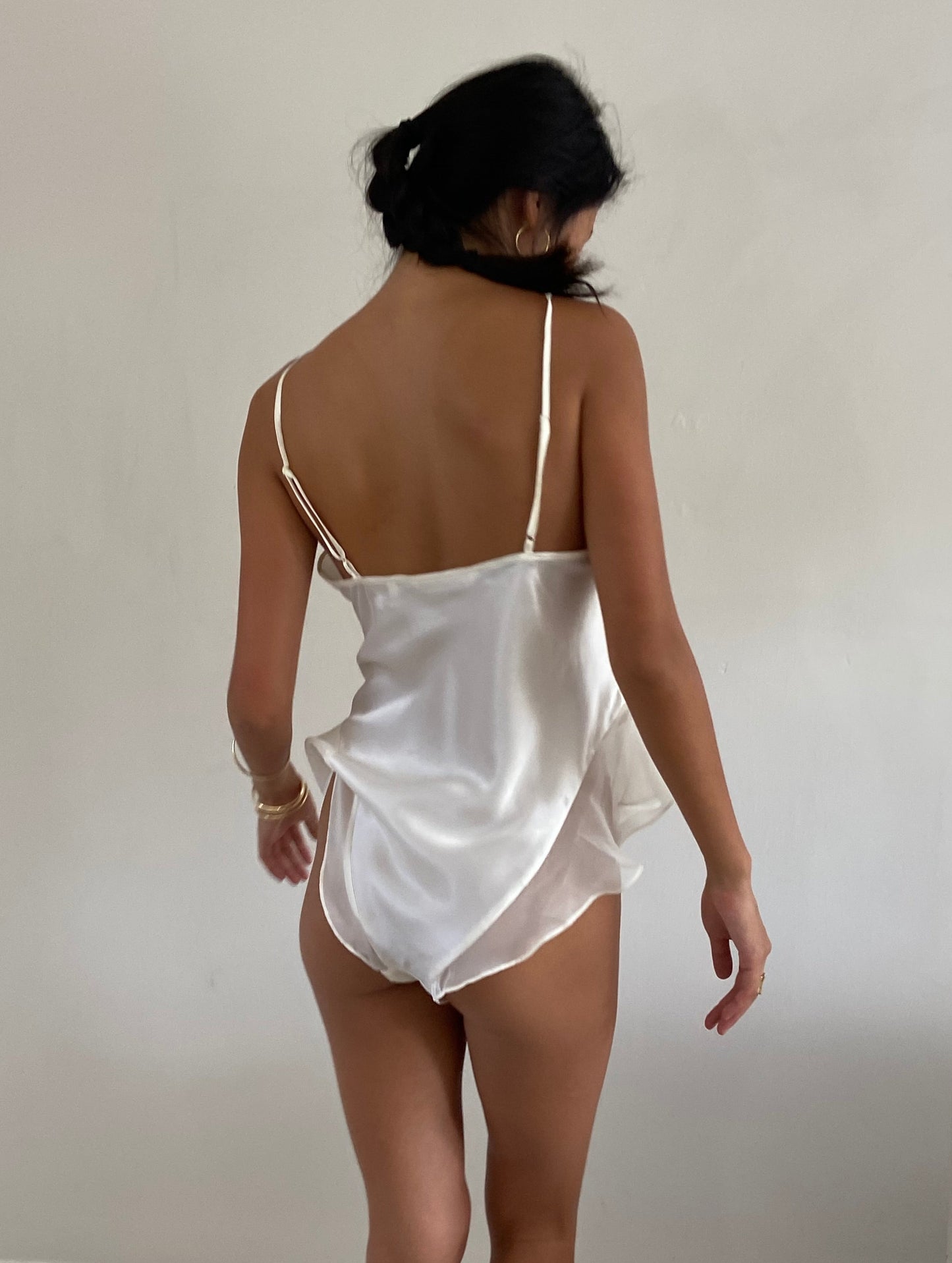 vintage 90s satin ivory onepiece dress teddy romper L