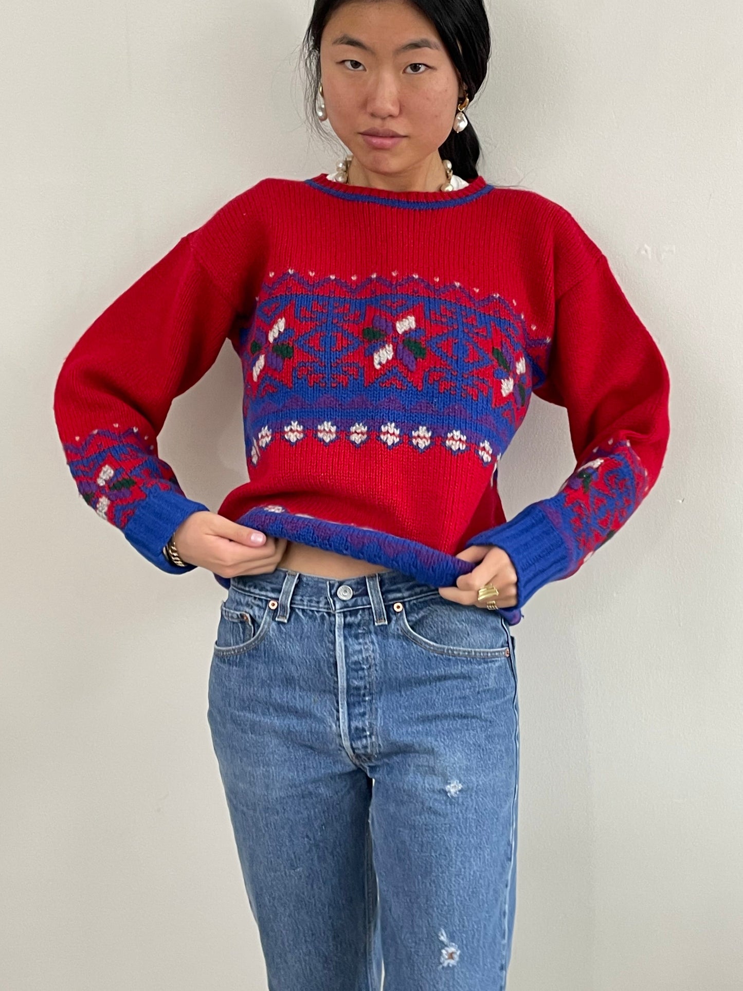 Vintage Ralph Lauren Fair Isle Hand Knit Wool Sweater