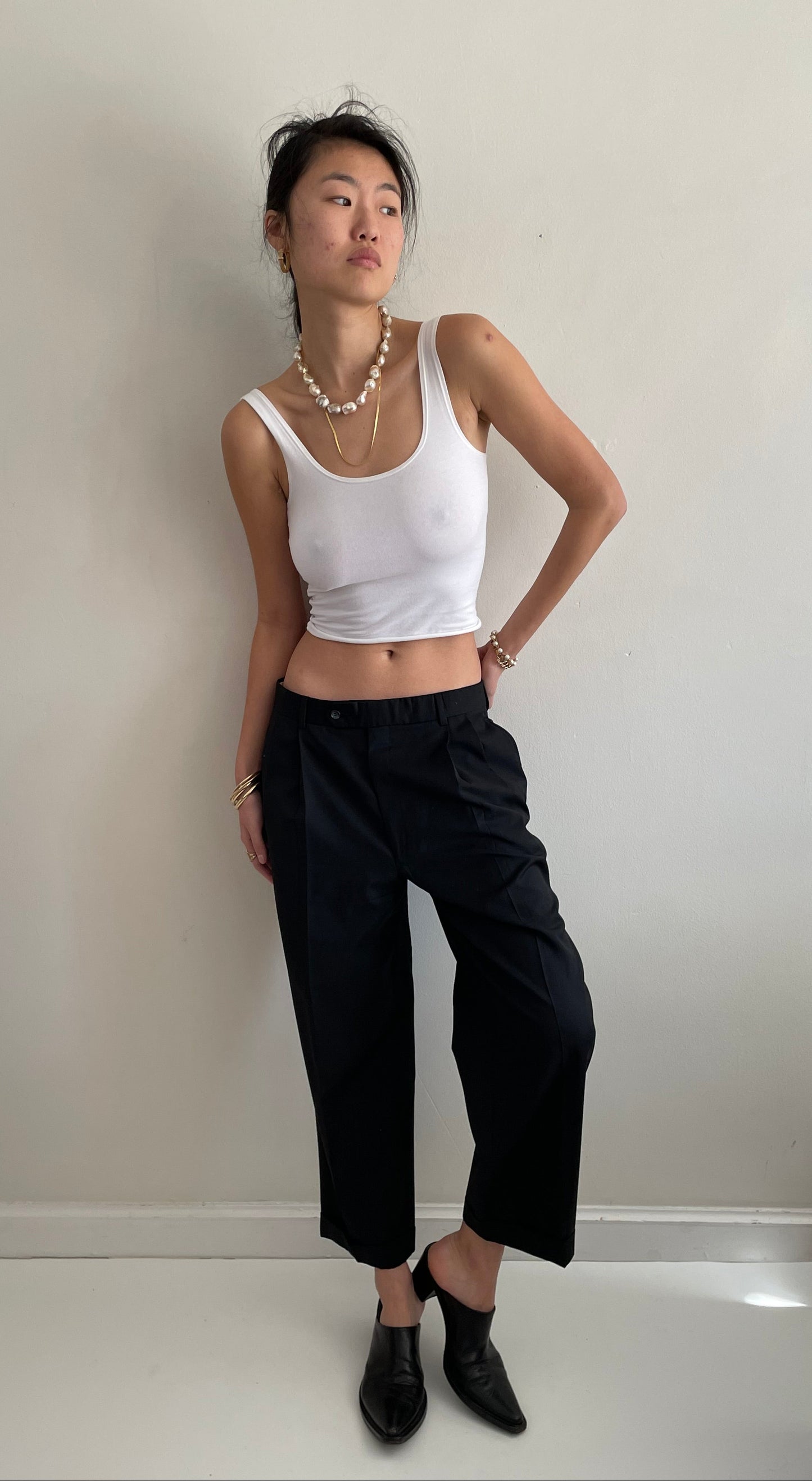 Vintage Pleated Wool Menswear Black Pants 32 waist