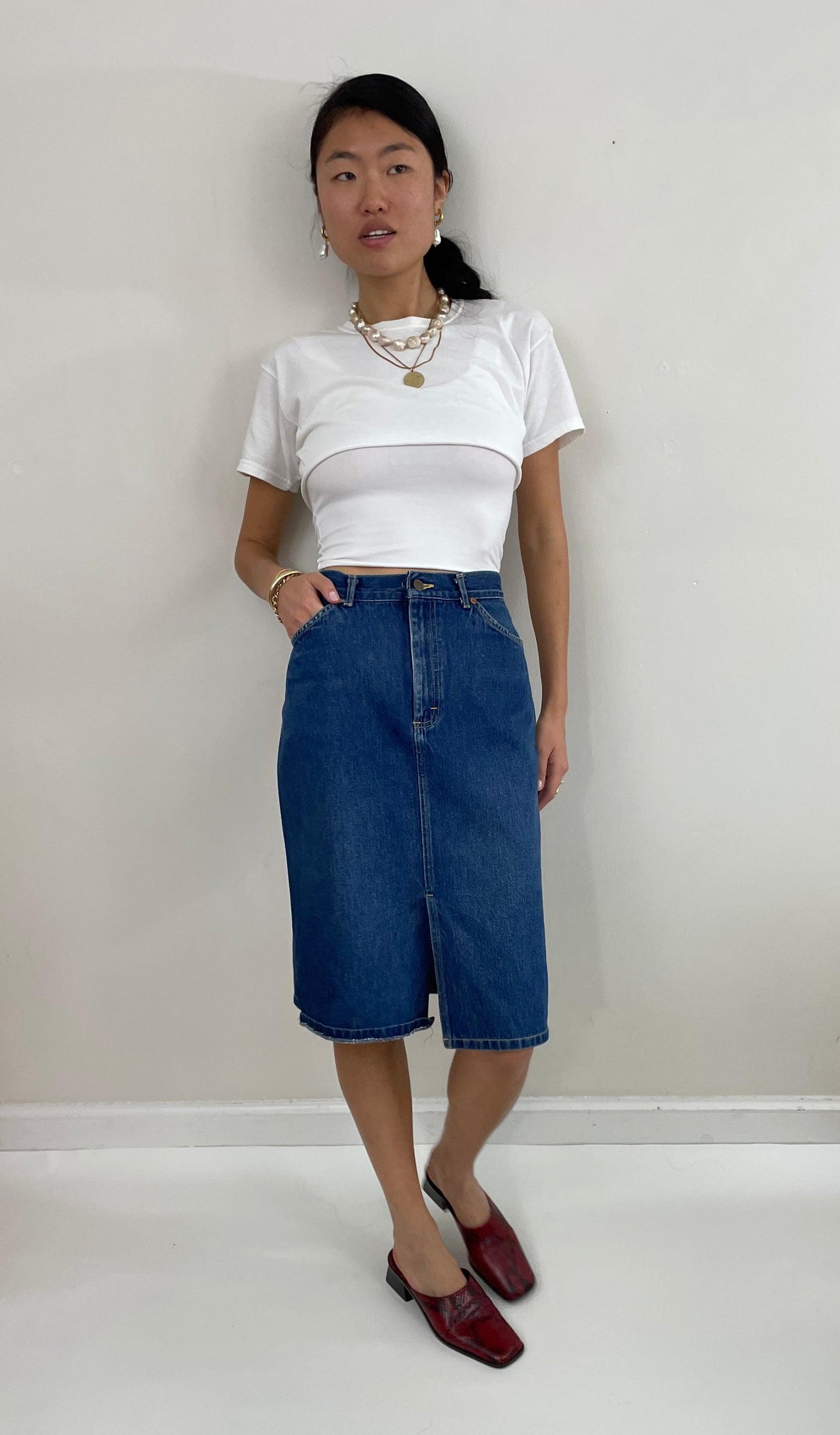 Vintage 90s Denim Blue Jean Lee Skirt made USA 25 Waist