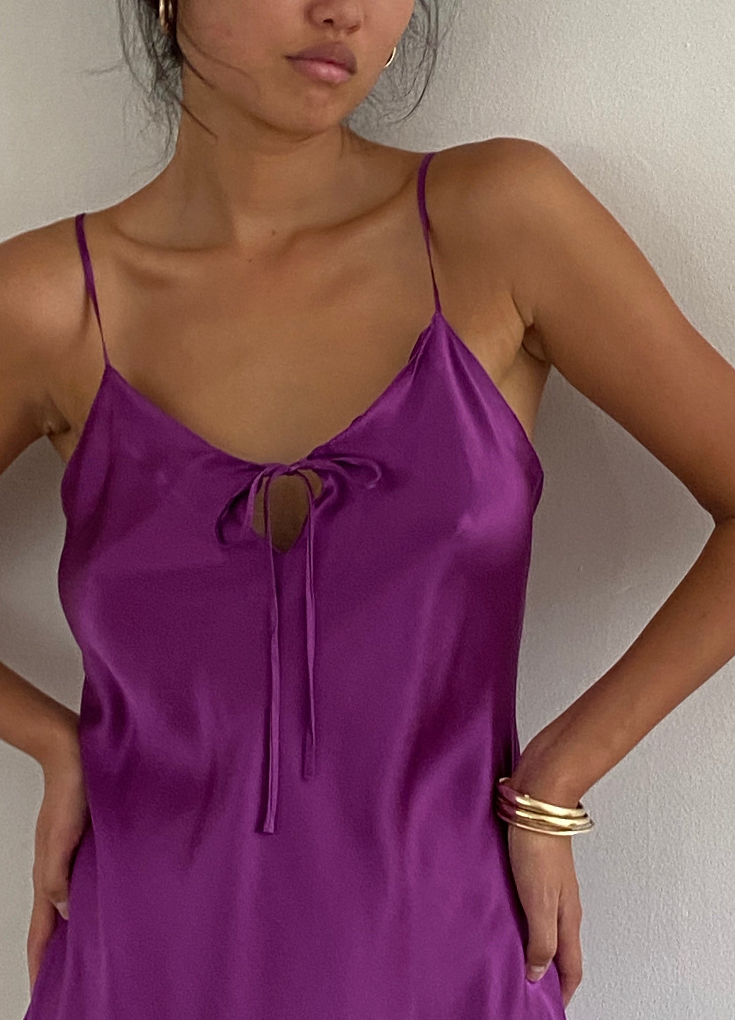 vintage 90s 100% silk charmeuse grape keyhole slip dress lingerie  M