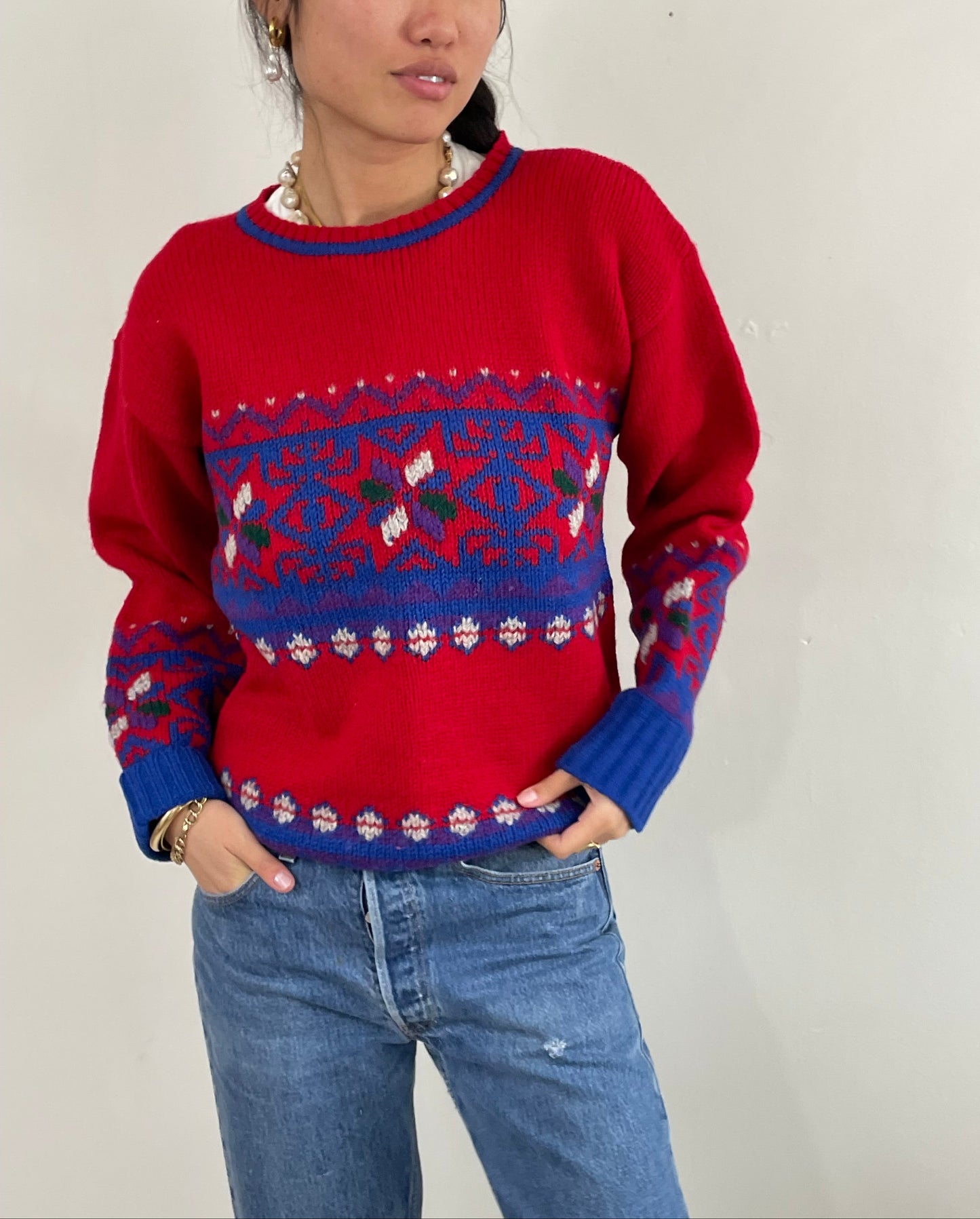 Vintage Ralph Lauren Fair Isle Hand Knit Wool Sweater