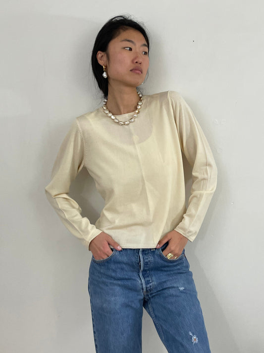 Vintage Merino Wool Lightweight Crewneck Buttercream Sweater