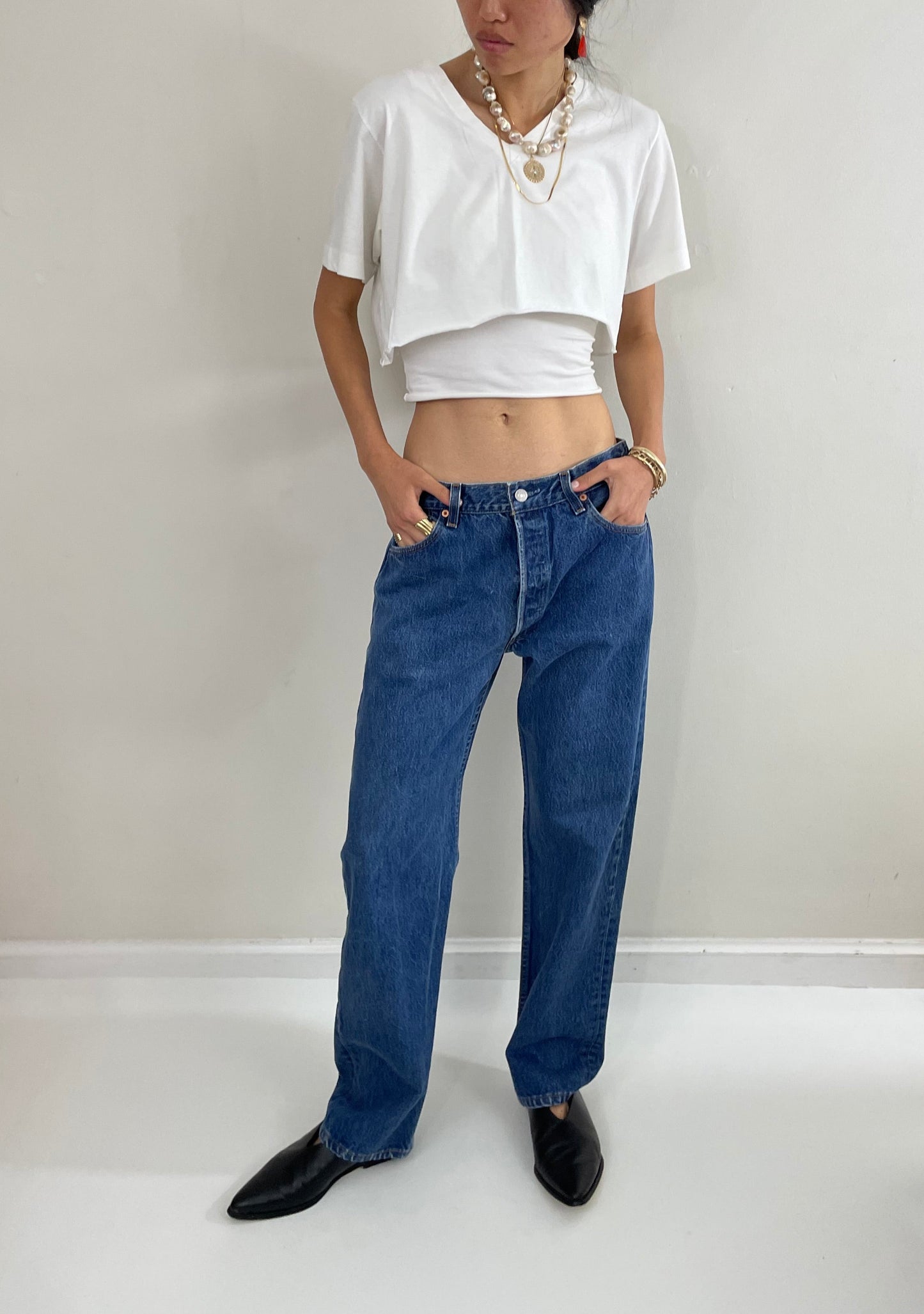 vintage 80s Levi's 501 faded button fly medium wash red tab Levis iconic jeans made in USA size 32 x 30
