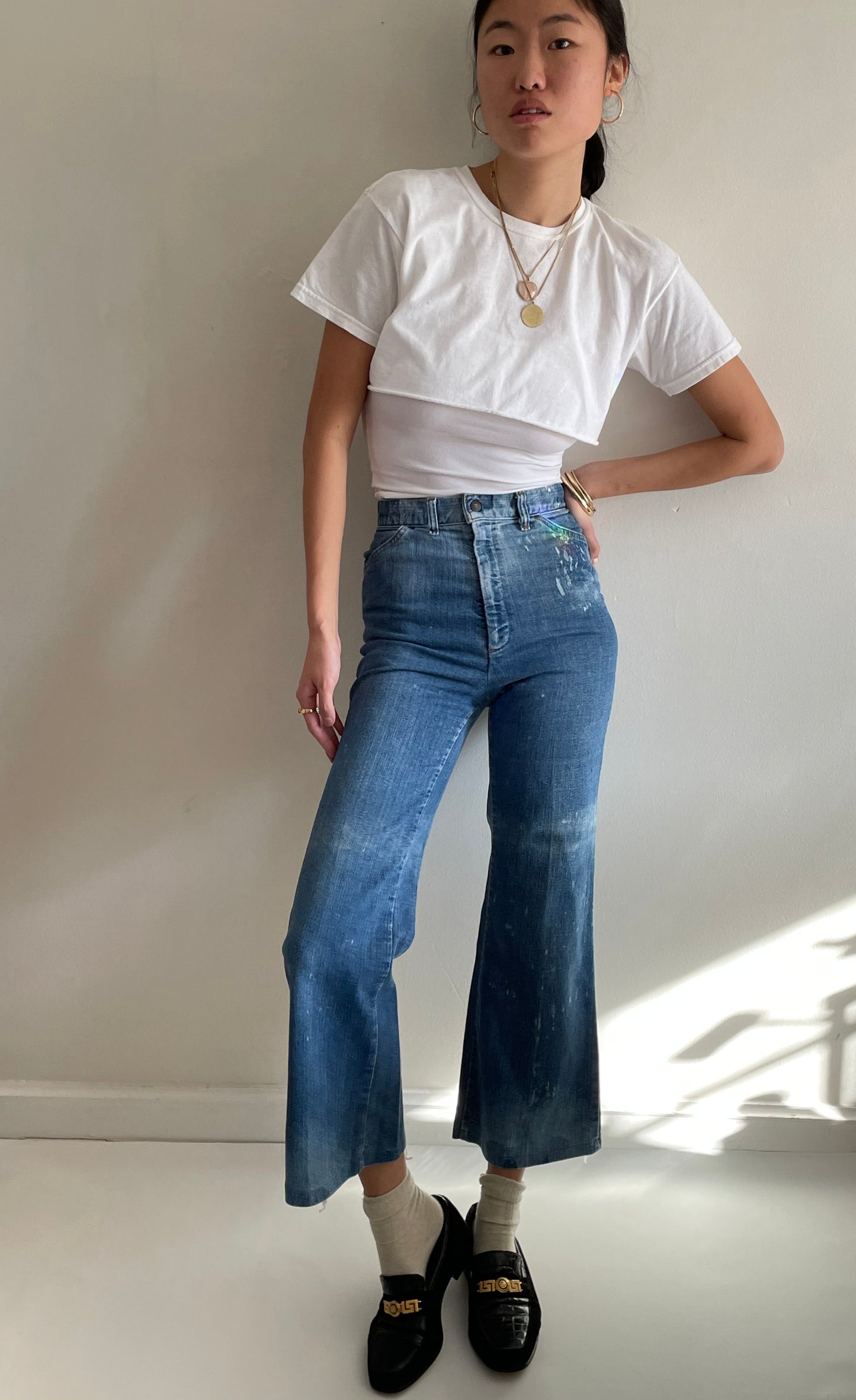 70s Levi's faded flared leg high waisted Levis jeans small size 25 XS