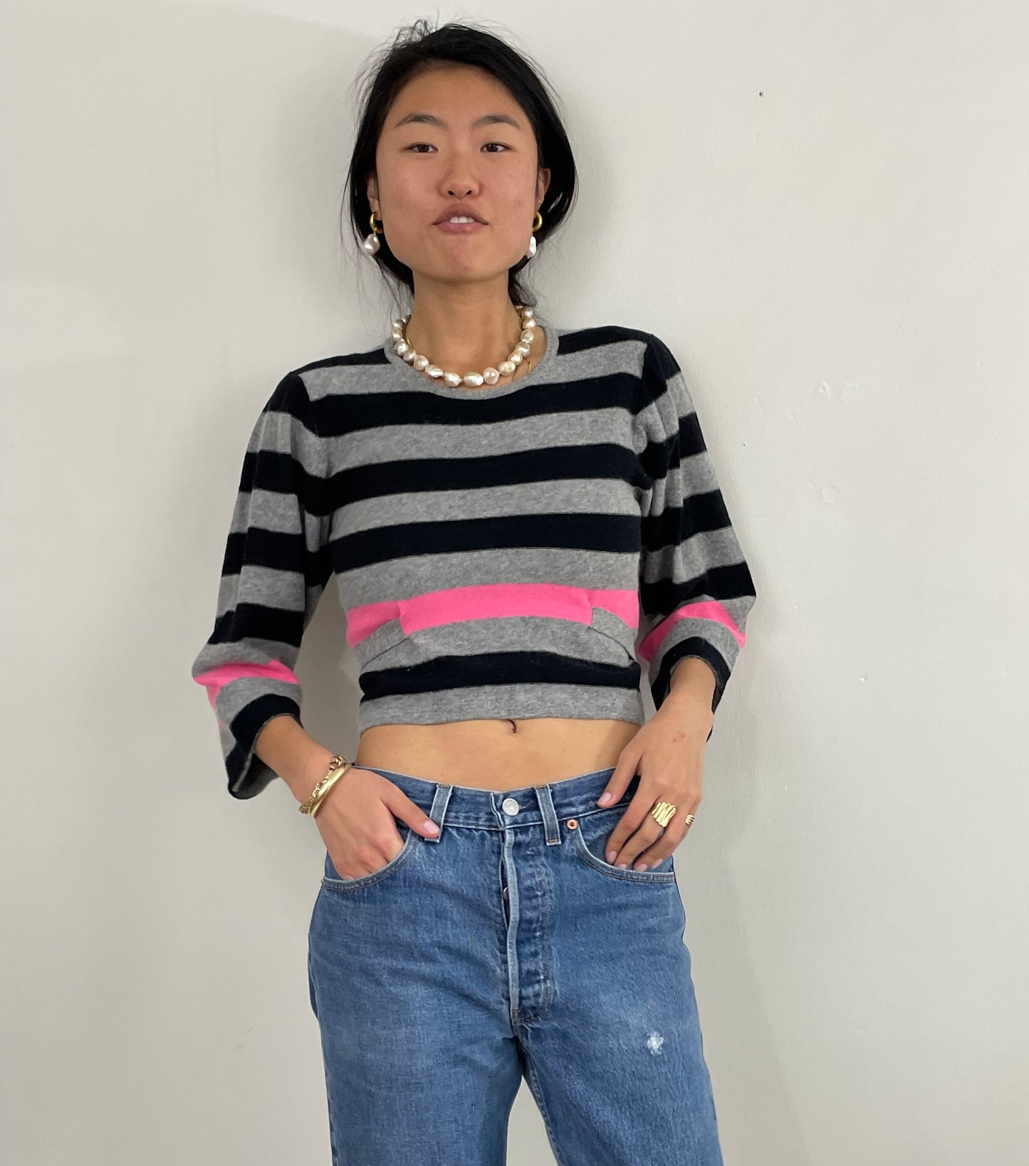 Vintage 80s Sonia Rykiel Striped Lambswool Cropped Sweater Italy