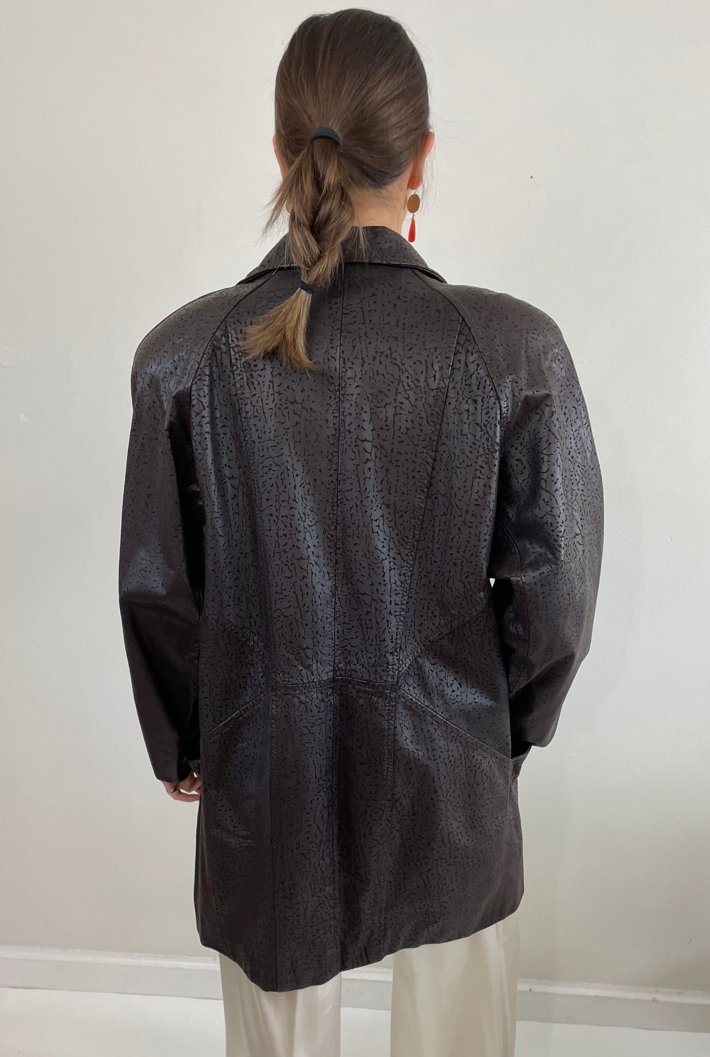 90s Embossed Leather Slouchy Brown Coat Jacket | Medium