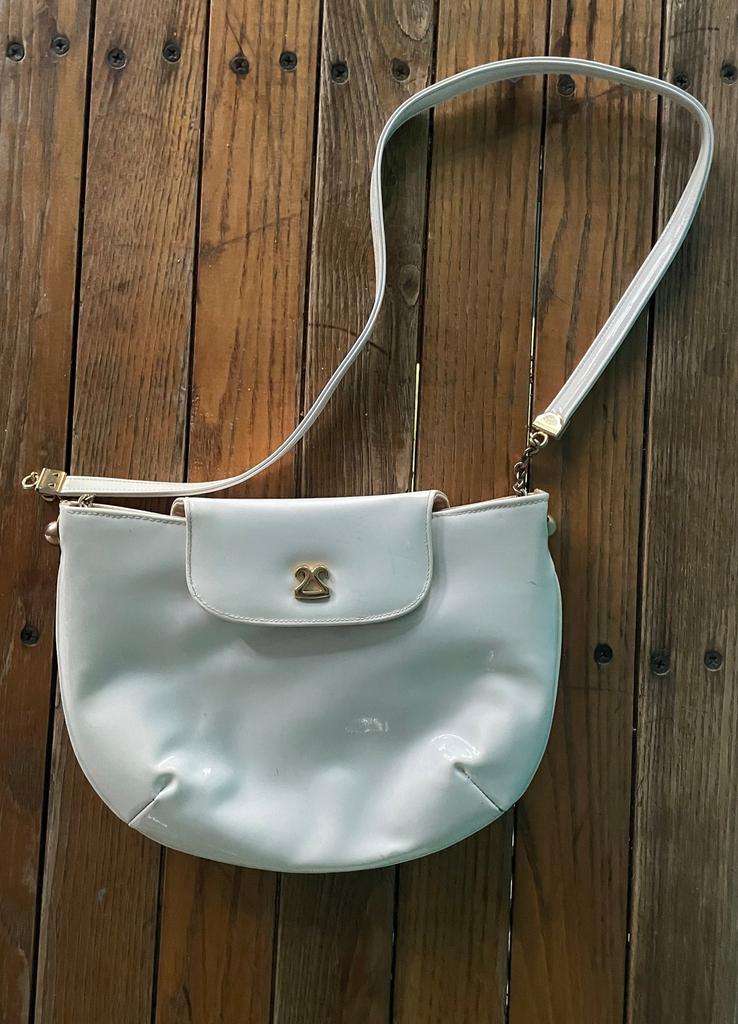Vintage 60s Marchessa white patent leather shoulder clutch handbag shoulder purse