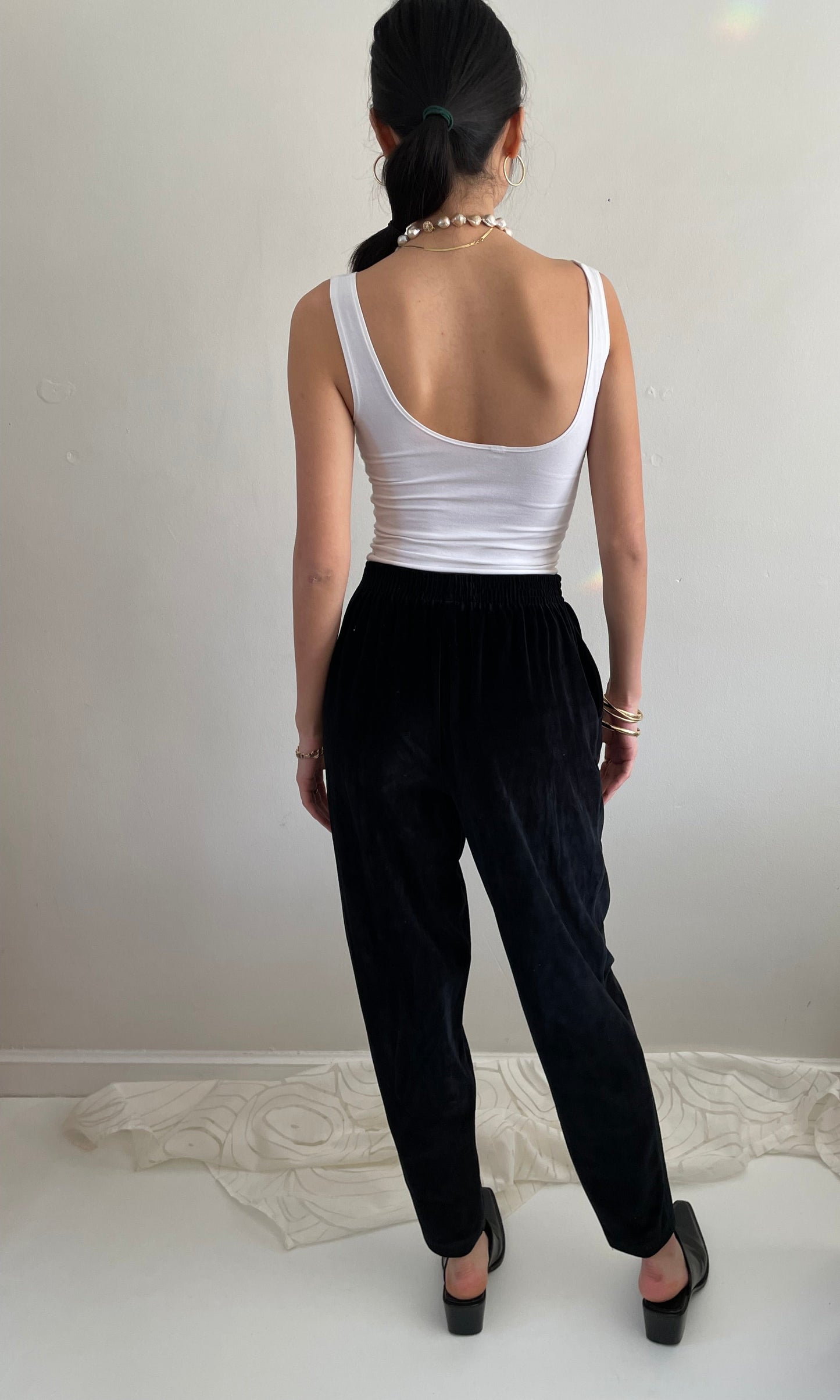 vintage 90s black velour elastic waist stretch velvet jogger pants