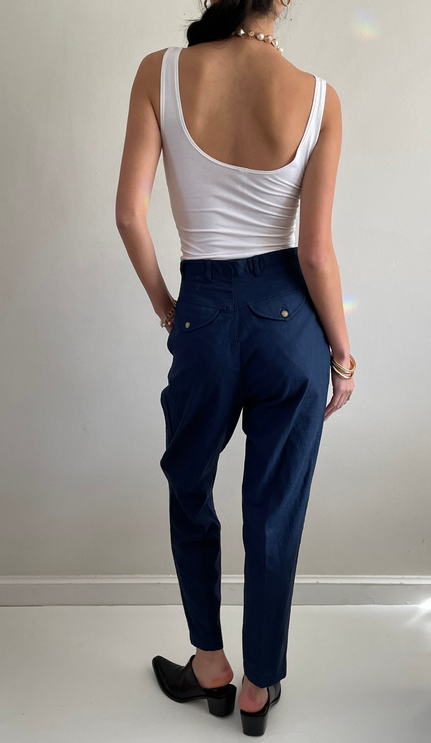 Vintage 90s Linen Pant Suit: blue blazer + pleated pants size 2/4