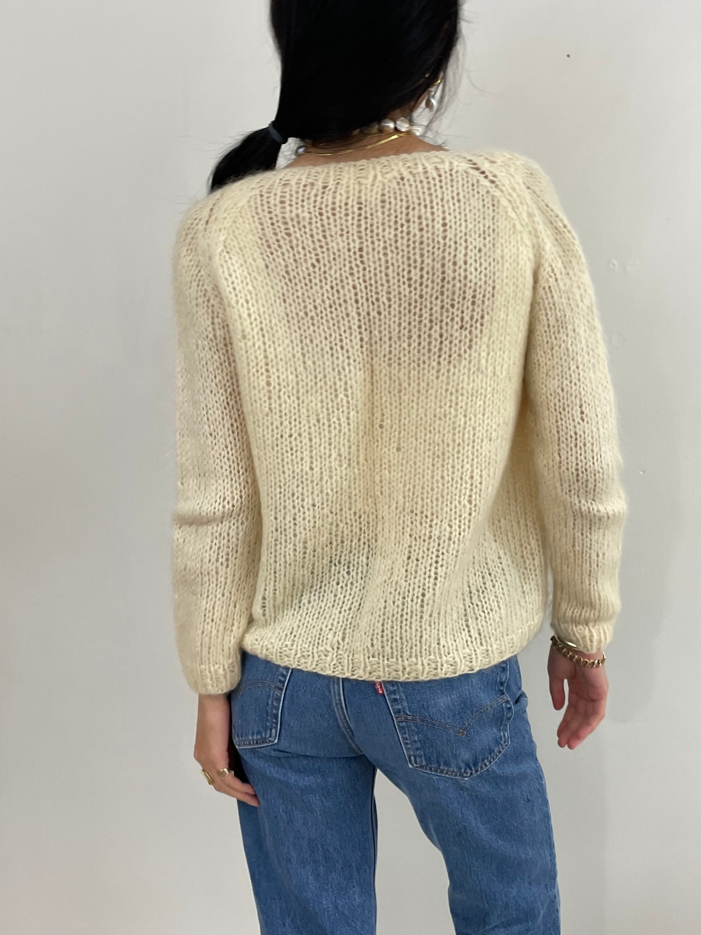 Vintage 60s Hand Knit Italian Fuzzy Wool Mohair Cardigan