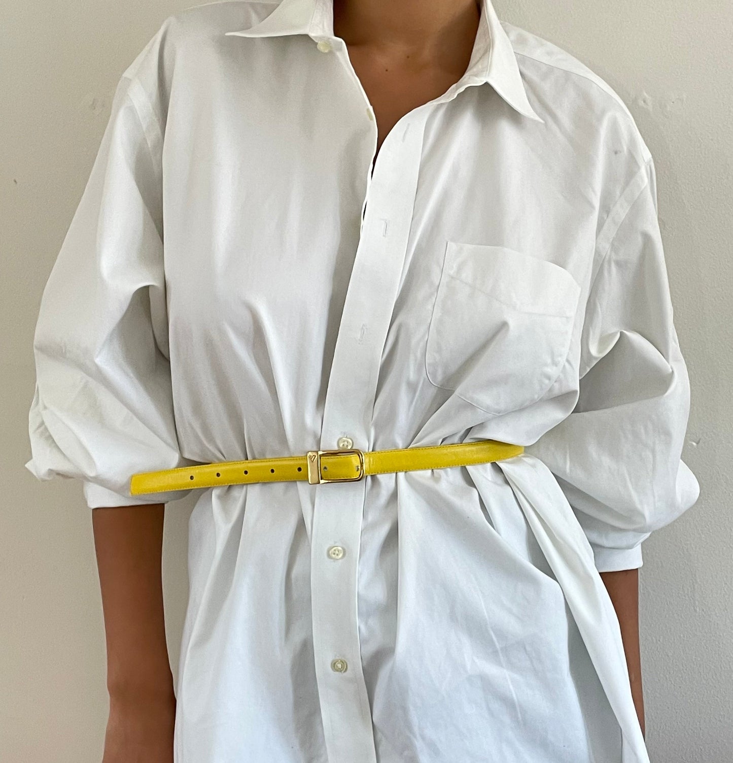 Vintage 90s Lemon Yellow Leather Belt / Large