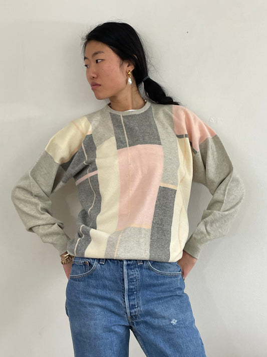 Vintage Scottish Lambswool Intarsia Knit Braemar Crewneck Pastel Sweater Large