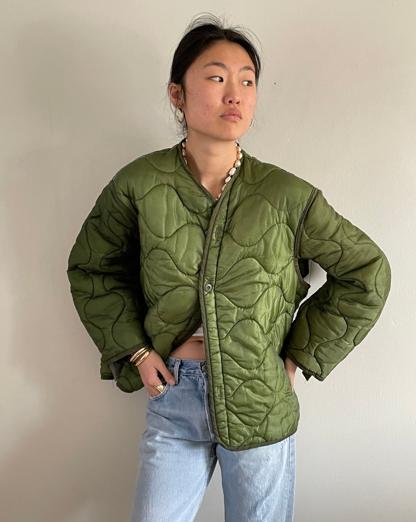 vintage quilted liner moss green jacket