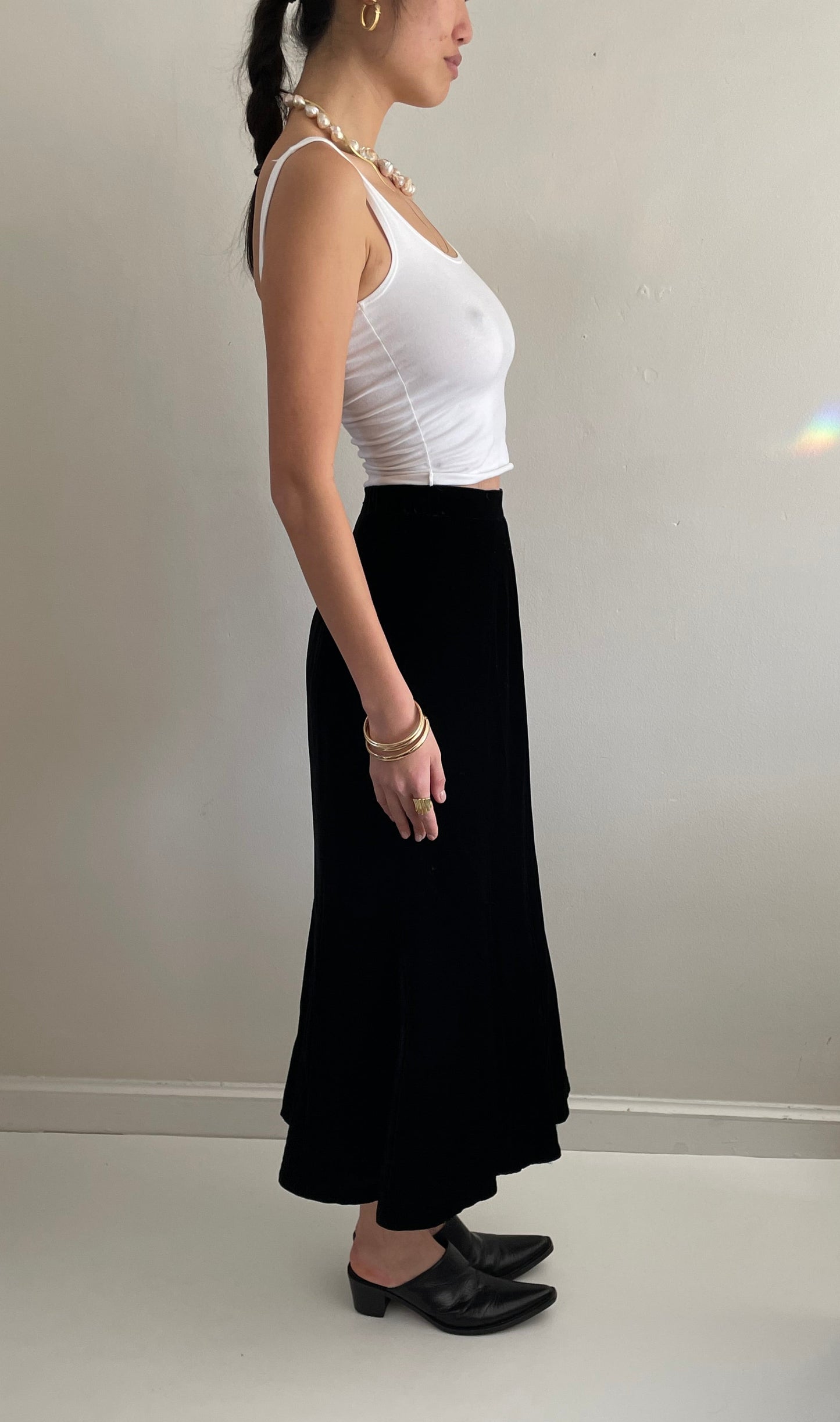 Vintage 90s Black Silk Velvet Tulip Maxi Skirt | 25 waist