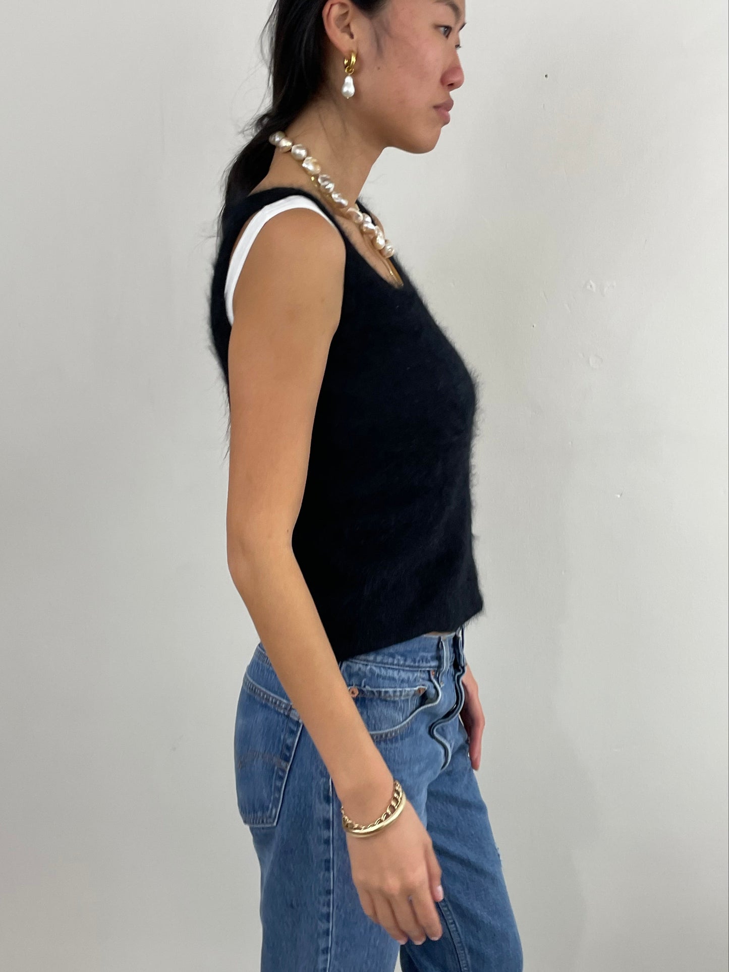 Vintage Angora Fuzzy Black Sleeveless Sweater Tank XS