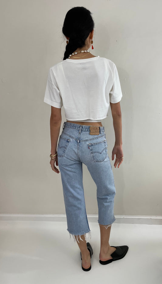vintage 80s Levi's 501 faded button fly boyfriend cropped Levis jeans size 28