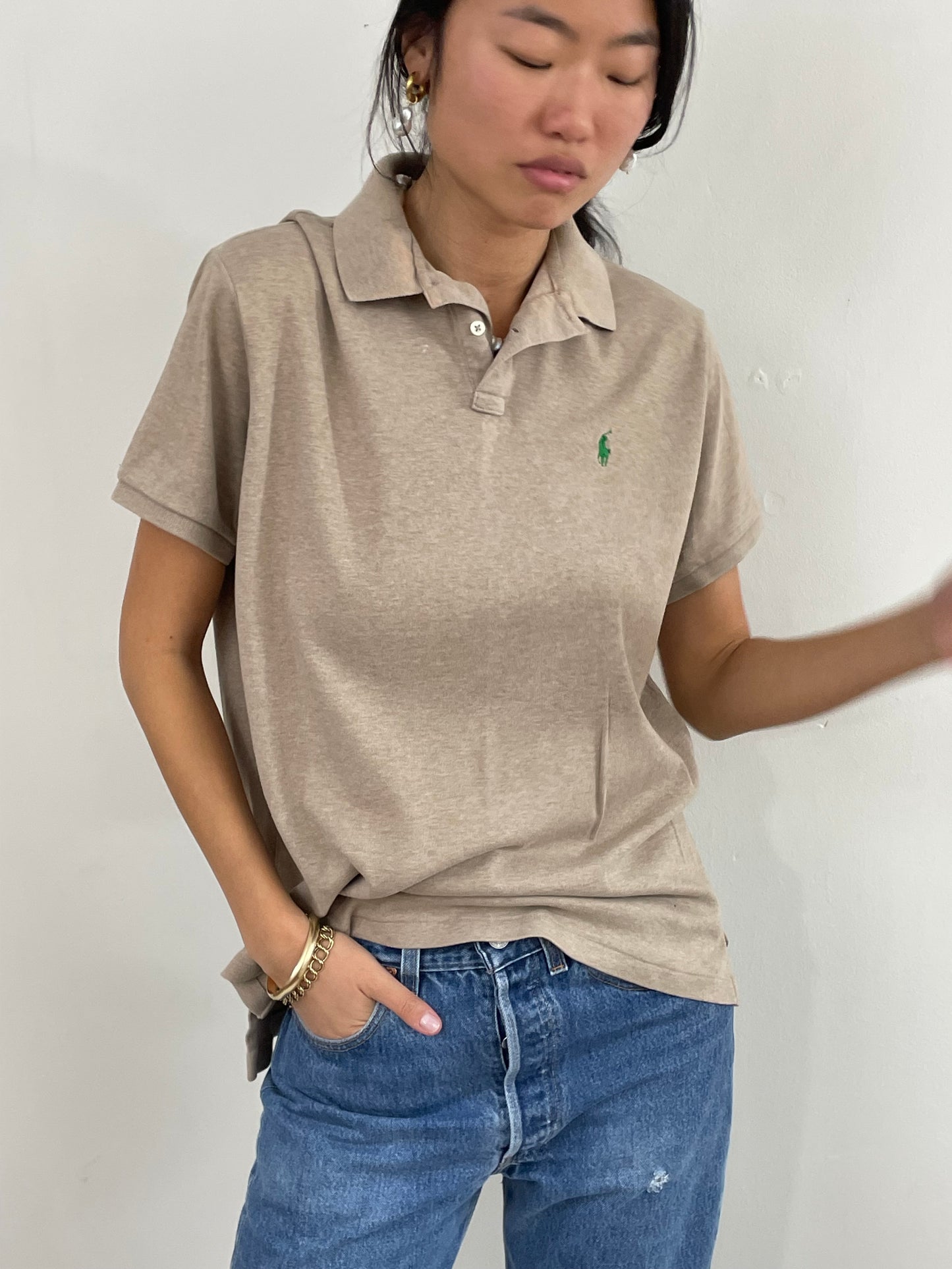 Vintage Y2K Ralph Lauren Oatmeal Cotton Boyfriend Polo Shirt