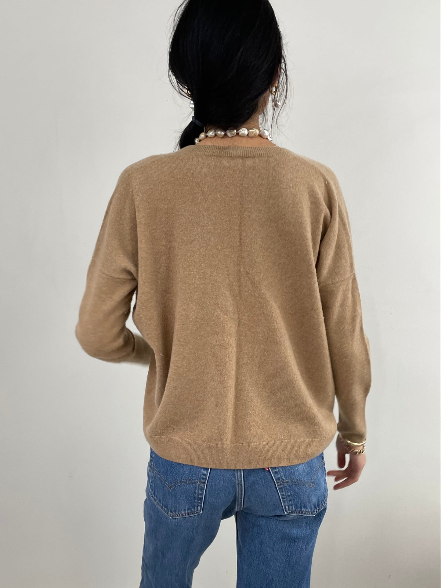 Y2K Cashmere Relaxed V Neck Camel Sweater Large