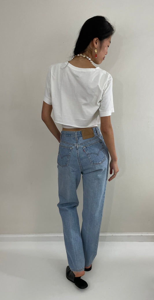 Vintage 80s Levis 501 faded button fly petite tall womens Levis jeans made in USA size 27 x 32